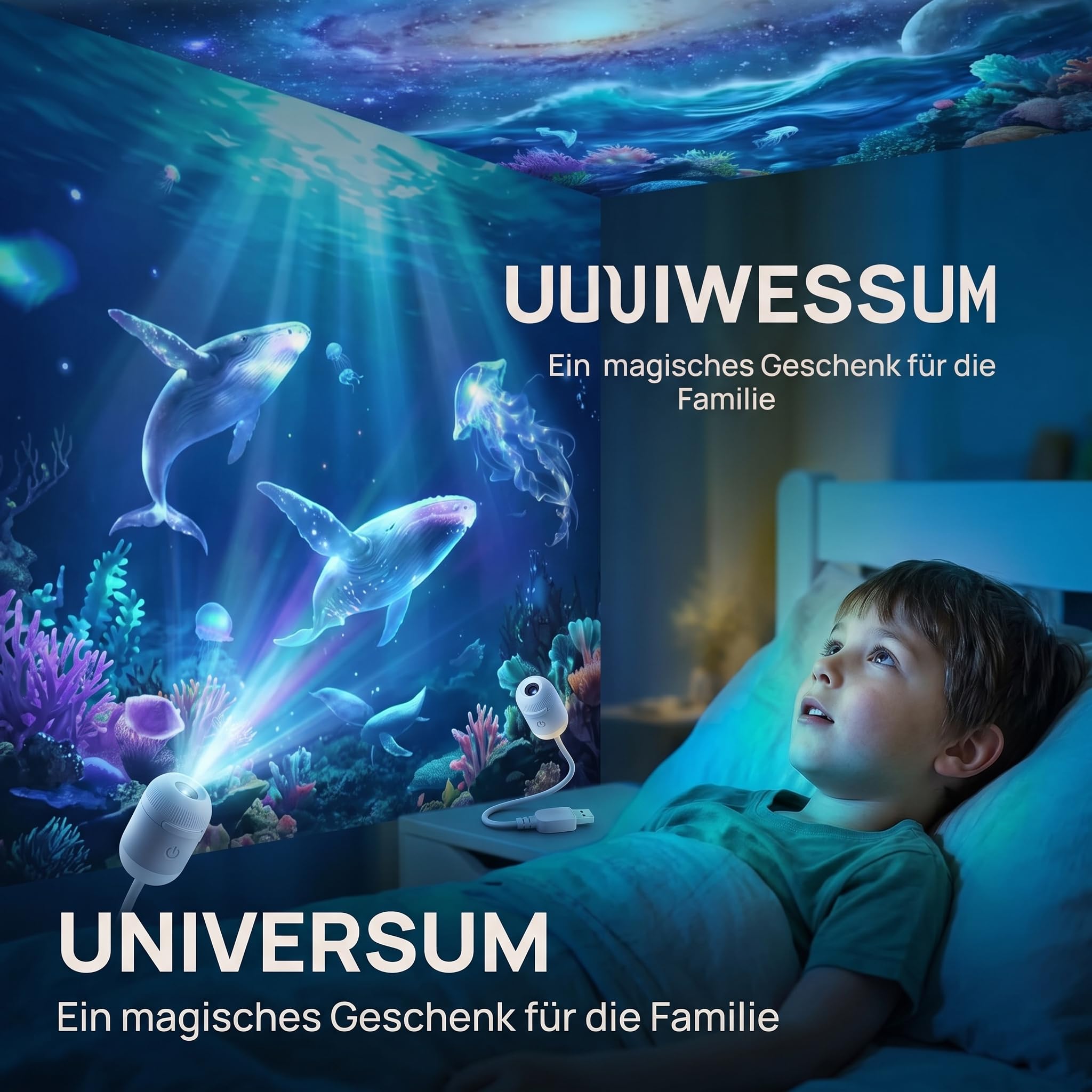 Plug and Play HD Star Projector, Galaxy Projector Night Light, 360° Rotating Starry Sky Projector, Smart Dynamic 5d Holographic Night Light Projector, para coche, dormitorio, 6 películas