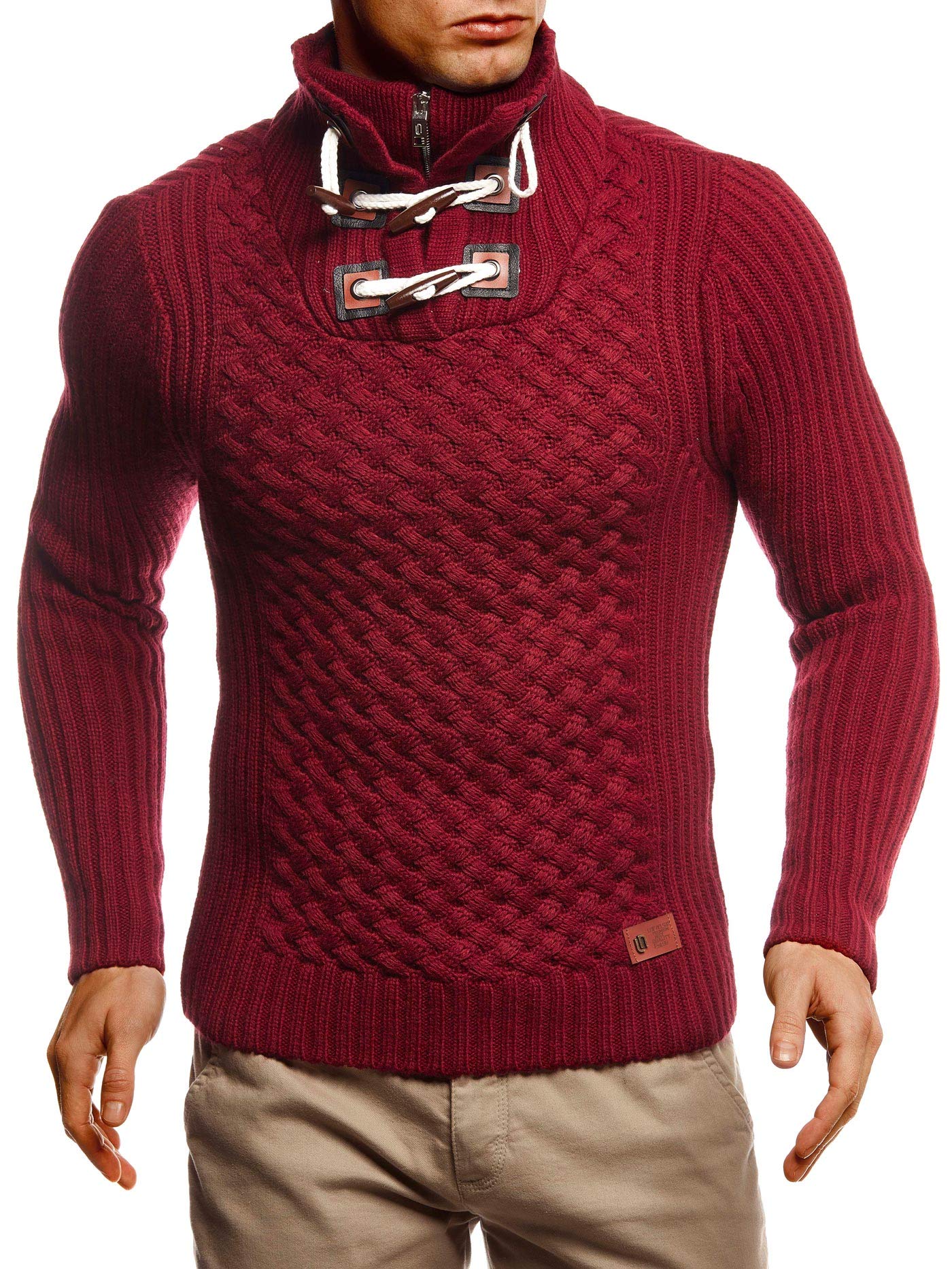 Leif Nelson Herren Strickpullover schwarzer Pullover mit Stehkragen Männer Pulli für Winter Winterpullover LN4185