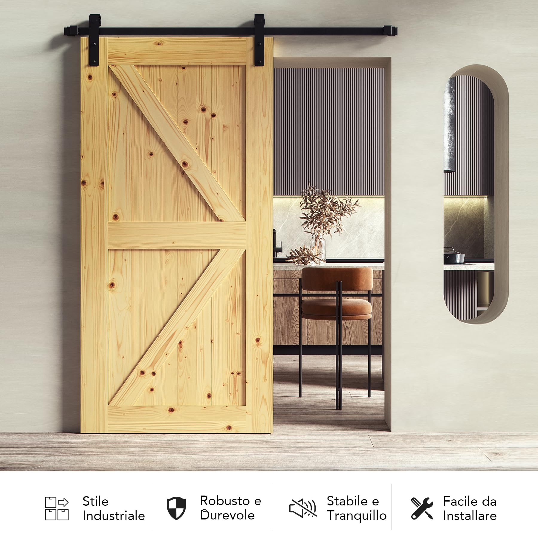 CO-Z 6FT/183CM Kit per Porta Scorrevole Binario Hardware per Sistema Ante Scorrevoli Set Guide di Scorrimento per Porta in Legno Kit di Ferramenta per la Porta (6FT 183cm)