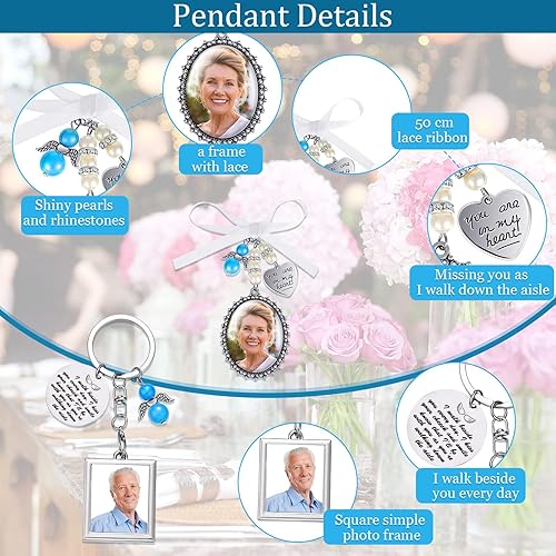 Miniatura 4 de 2 piezas de ramo de boda, ramo de novia, dije de encaje ovalado para novia, dije conmemorativo de ángel con la frase "You Are Always in My Heart"