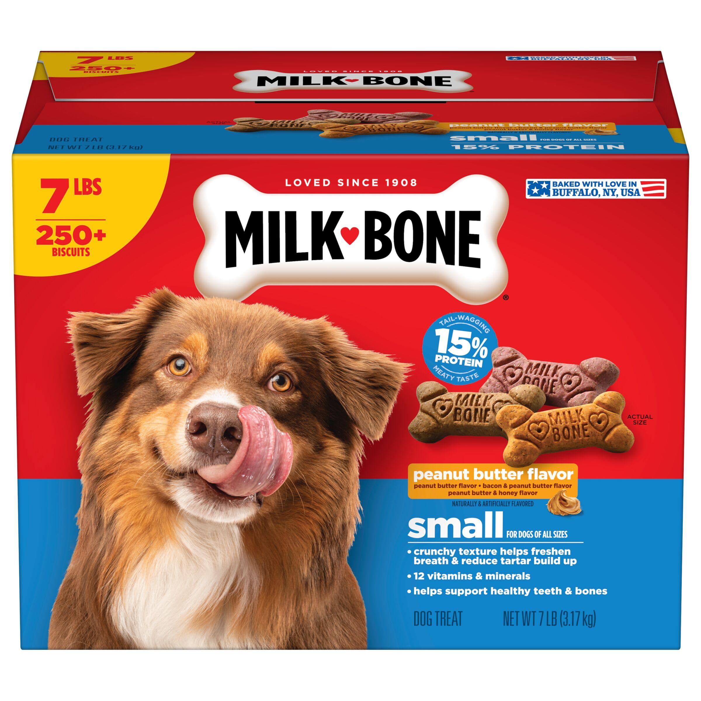 Milk-Bone Peanut Butter Flavor Biscuits, Small Dog Treats, 7 Lb.