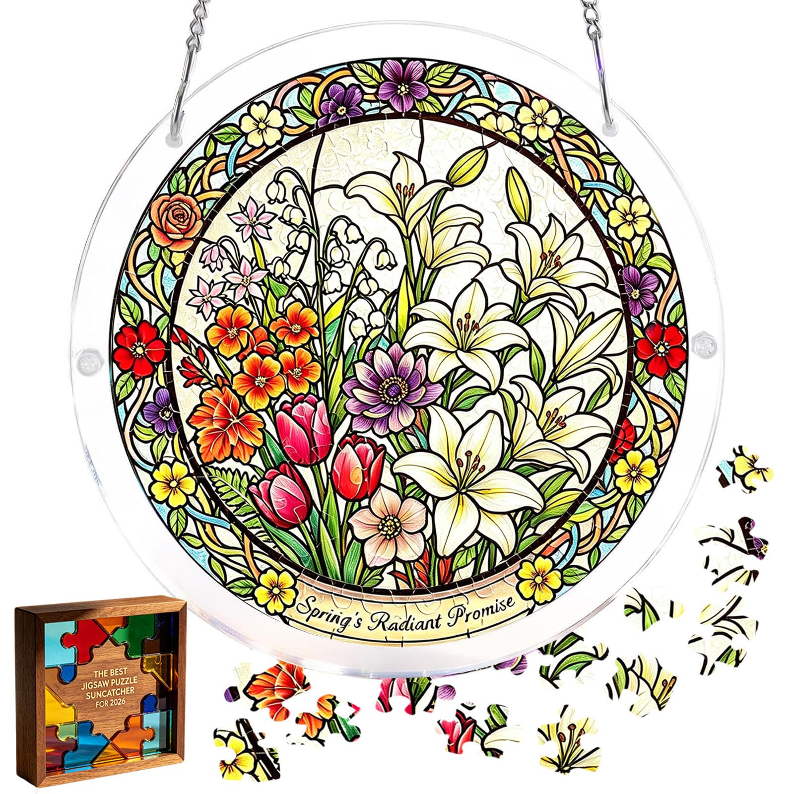 Acrylic Jigsaw Puzzle Suncatcher,Acrylic Puzzle Suncatcher,for Doors Garden and Window Hanging&Birthday Mom Women Adults Gift-19 CM,A — view 12