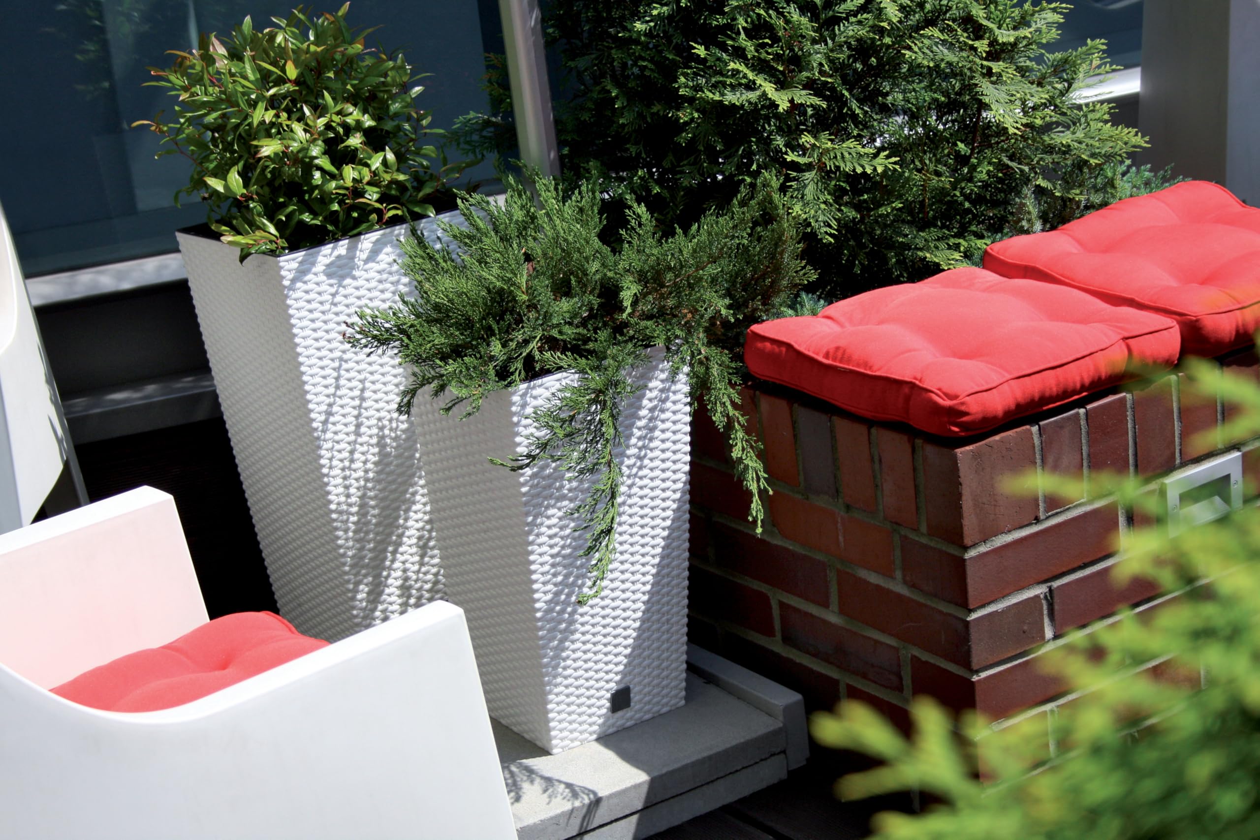 Vaso Finto Rattan 32x32x32 Cm Con Inserti, Per Interni Ed Esterni, Resistente Al Gelo, Marrone
