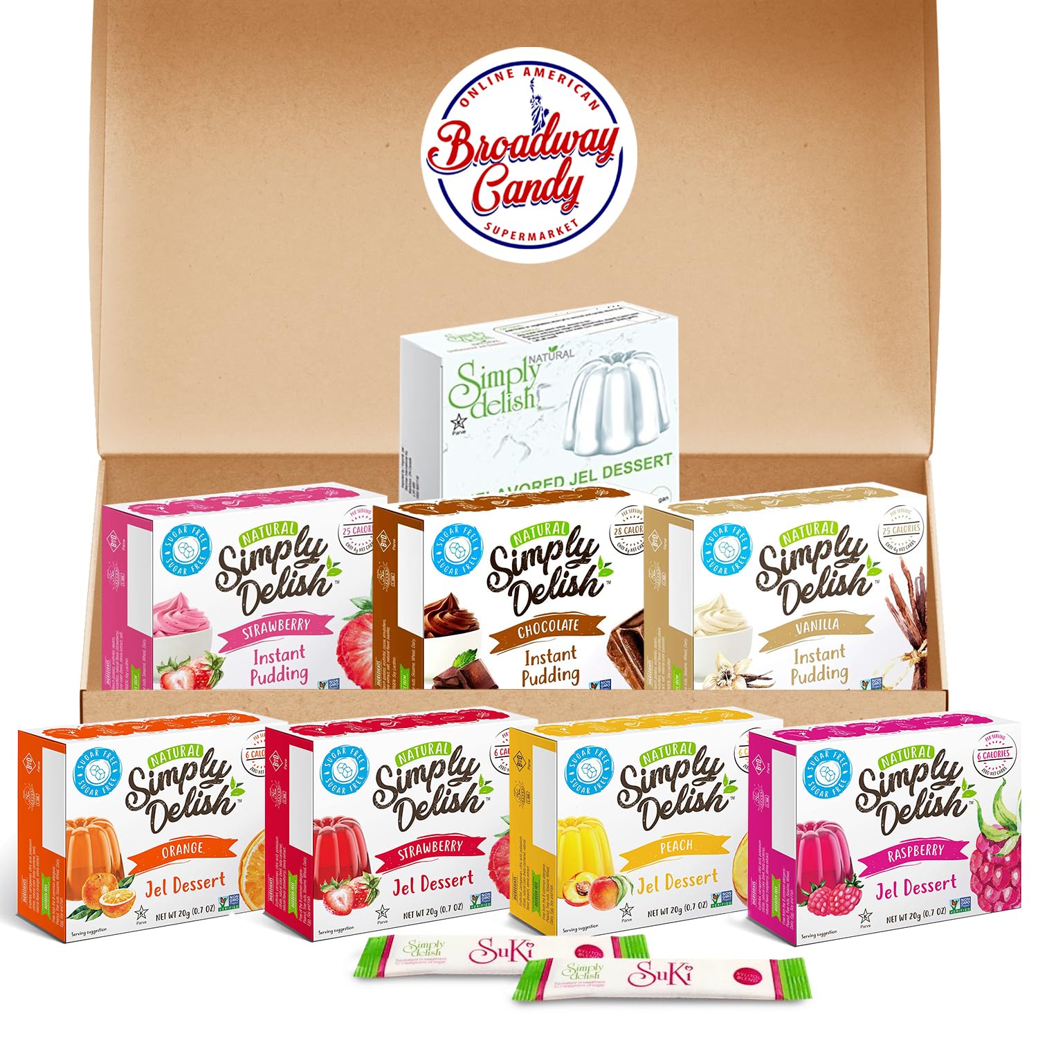 Simply Delish - Surtido de gelatina natural y pudín - Paquete de 8