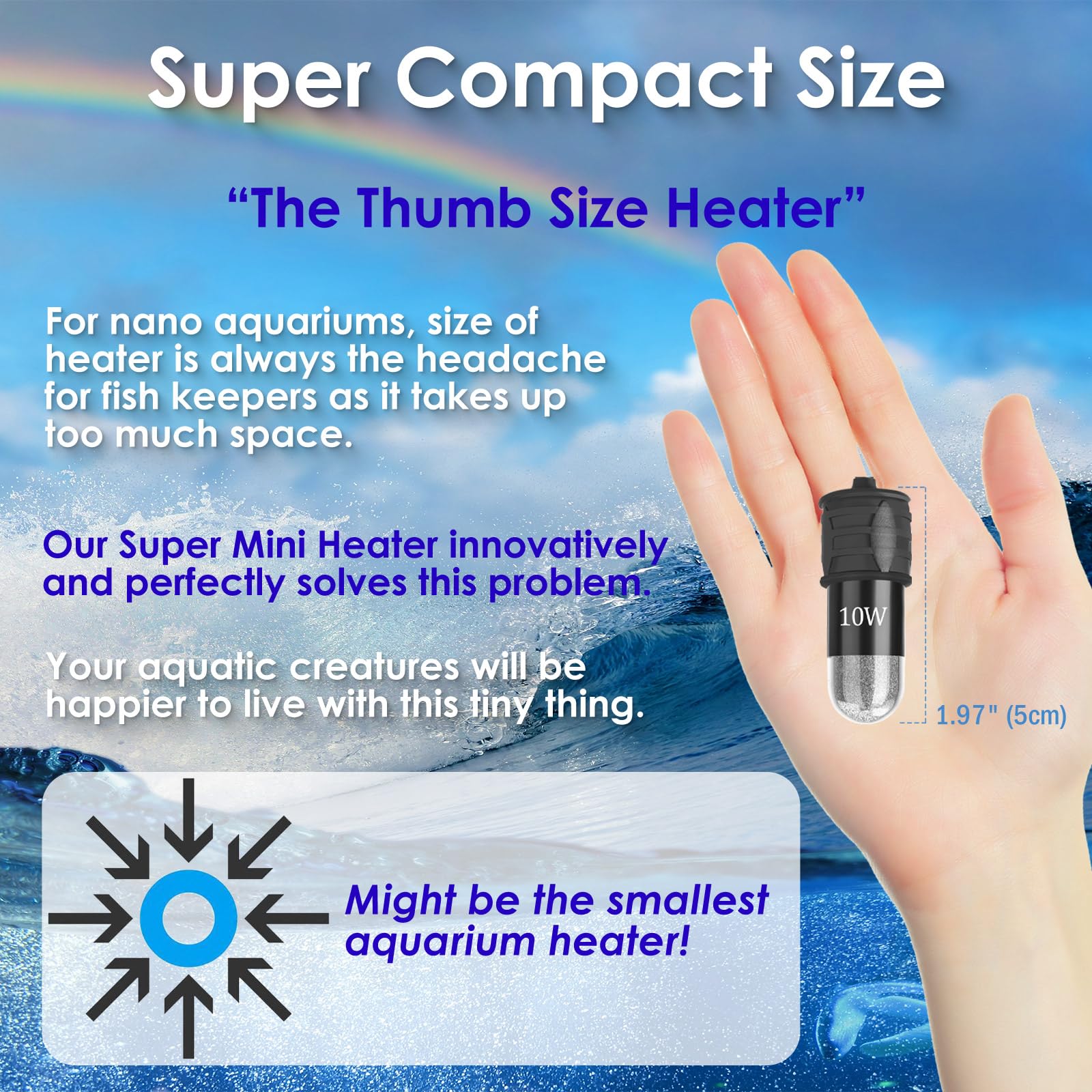 Mini-Aquarium-Heizung, 10 W, super kleiner Aquarium-Heizer mit Digitalanzeige-Thermostat, 5 V/2 A, USB-betriebener Betta-Tankheizer, Schildkrötenheizung, kleine Aquariumheizung für Tanks bis zu