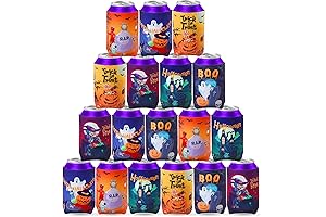 18 Pieces Halloween Can Cooler Sleeves Witch Pumpkin Bat Skull Beer Bottle Sleeves