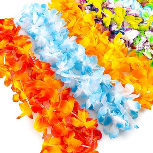Miniatura 2 de Garma 36 collares hawaianos Leis a granel, flores tropicales Lei Hawaiian Luau decoraciones de fiesta, suministros de fiesta de playa Hawaii Luau,