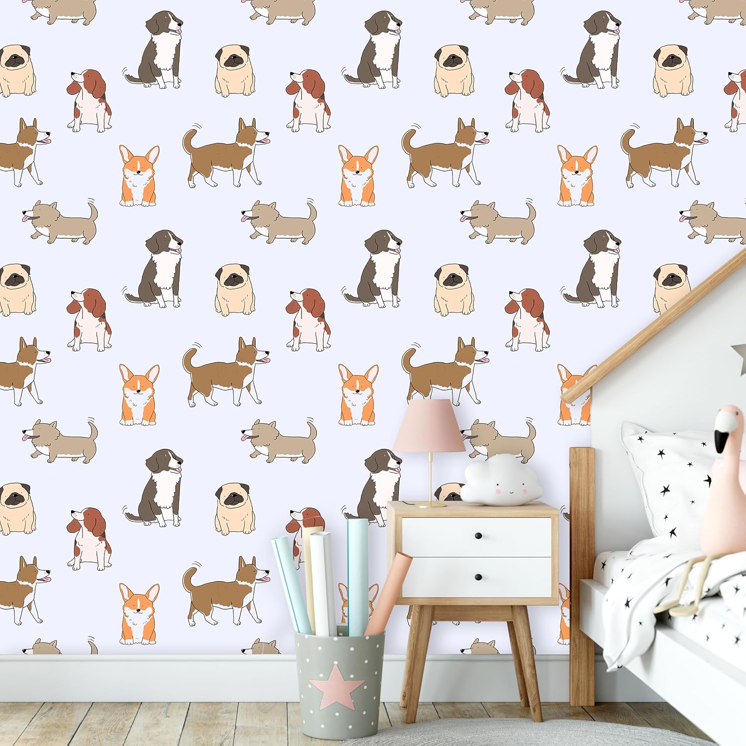 Funny Dog Wallpaper Stick and Peel Kids Baby Nursery Wallpaper Self Adhesive Removable Animal Farmhouse Wall Paper 17.7"x472" Waterproof Cute Dog Contact Paper for Walls Classroom Pets House