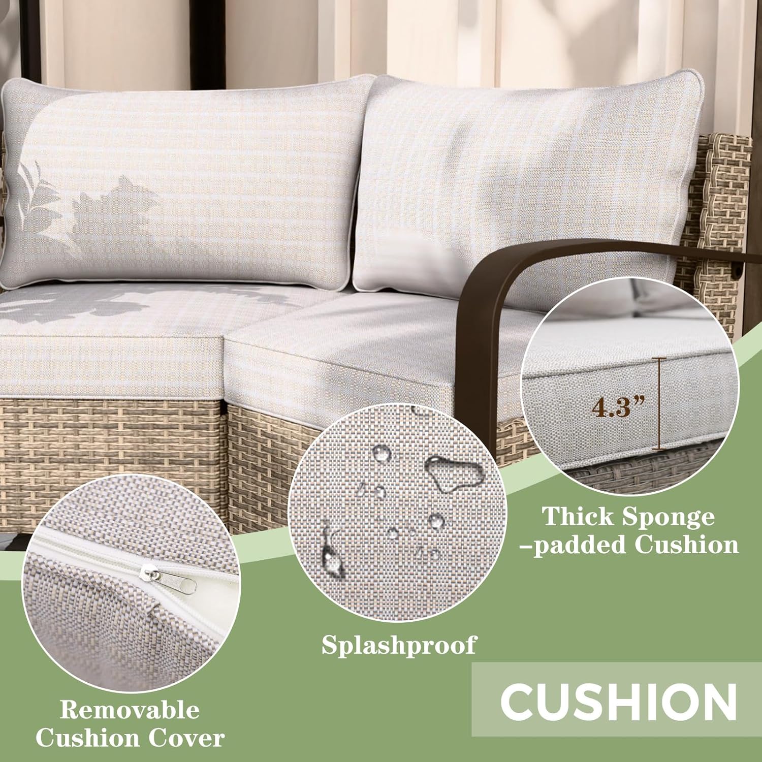 EAGLE PEAK Coastal Vista Patio Outdoor Wicker Love Seat with Deep Seating, Comfortable 4 inch Cushion, Beige