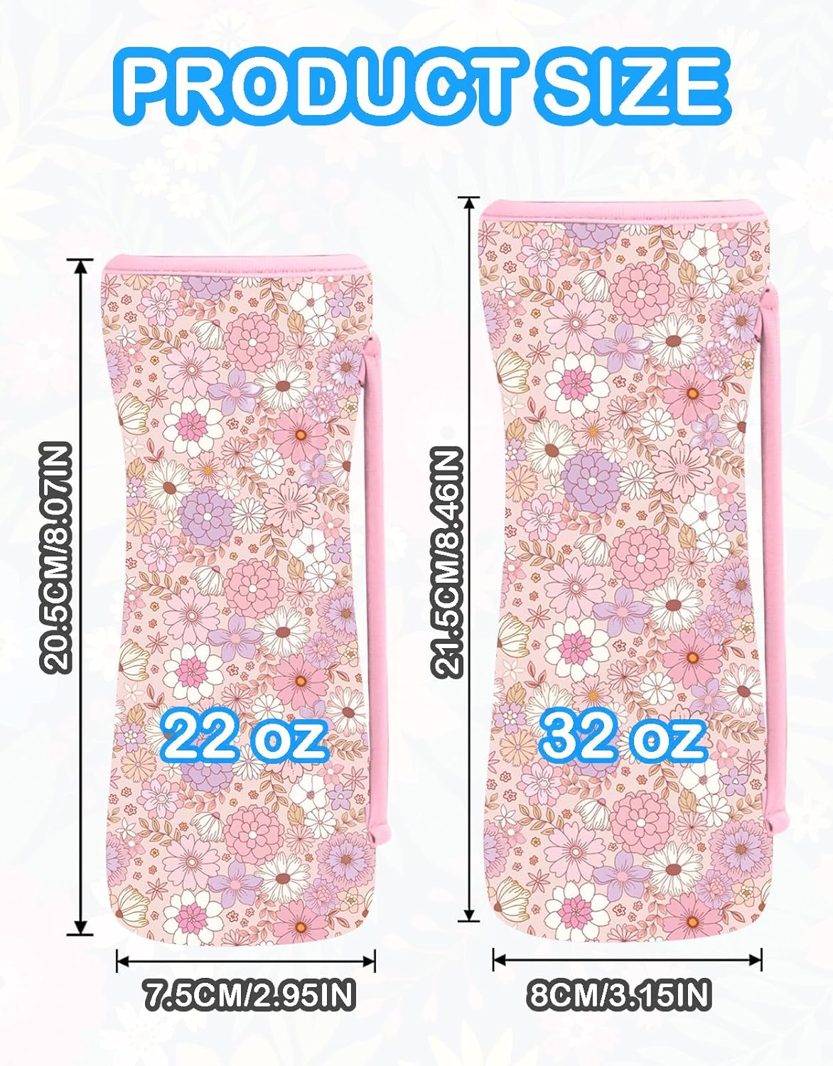32oz Cute Printed Sleeve Compatible With Cirkul Water Bottle For Plastic And Stainless Steel Bottles 32oz Neoprene Sweat-Wicking Material Insulated Cover Designed With Handles（Spring Vibes）
