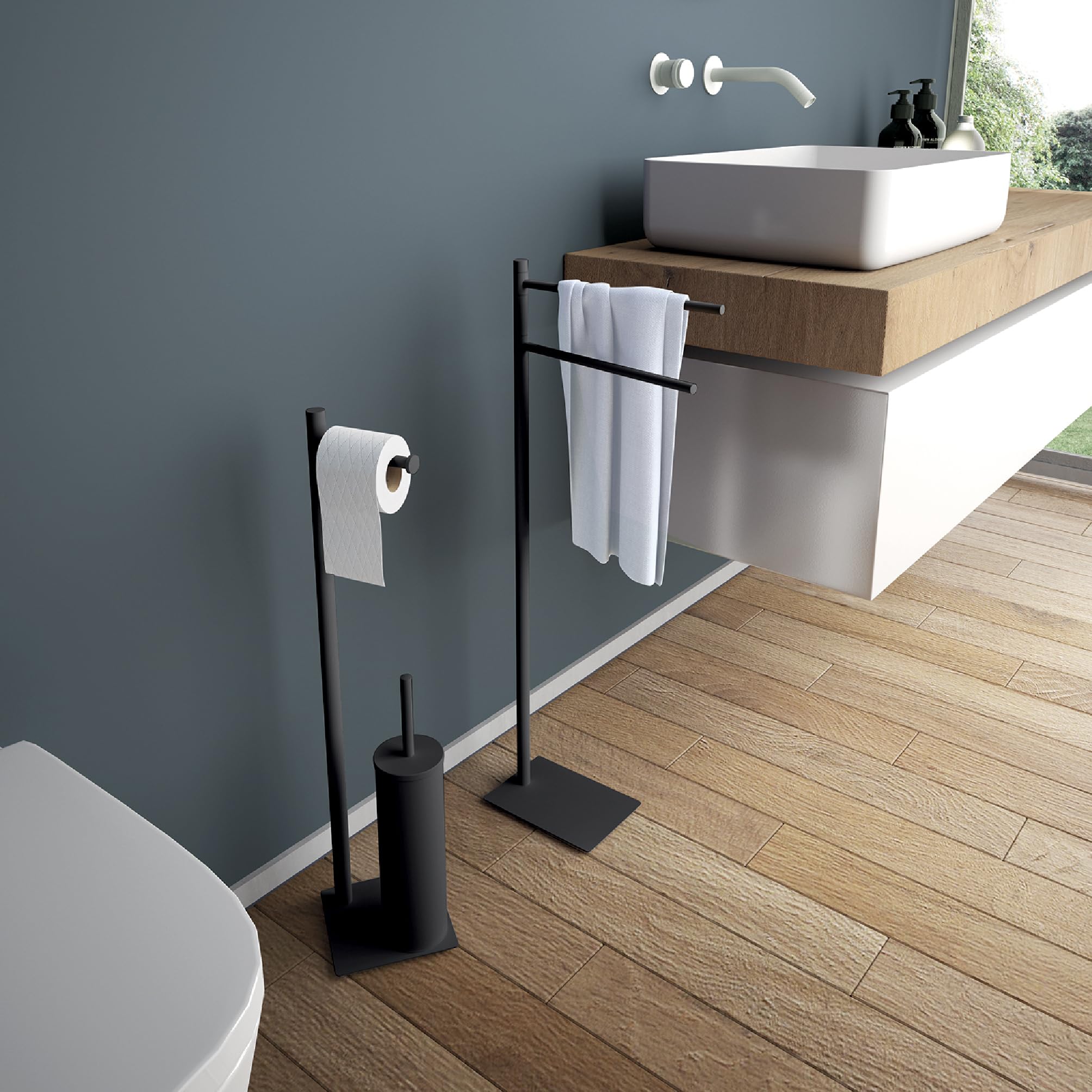 Gedy TRILLY Portasciugamani da bagno con 2 braccioli, nero opaco, acciaio inox e resine termoplastiche, 14 x 34 x 83,5
