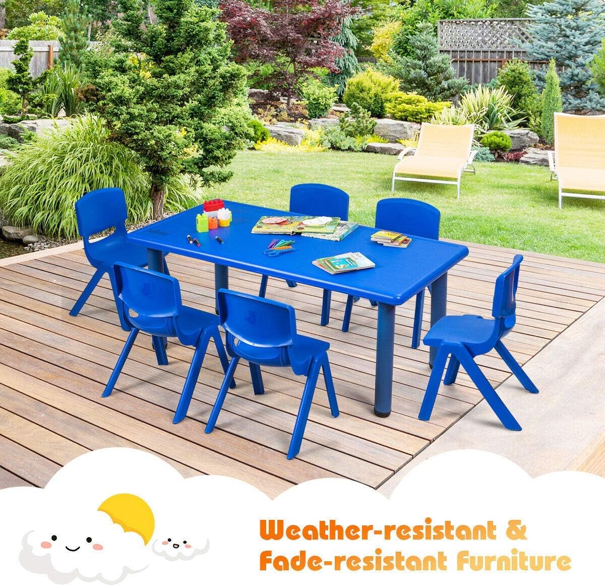 Costzon Plastic Stackable School Chairs, 6 Pack, Kids Learning Chairs with 11 inch Seat Height, Carrying Handle, Waterproof Children Chairs for Playrooms, Schools, Daycares and Home (6 Pack, Blue)