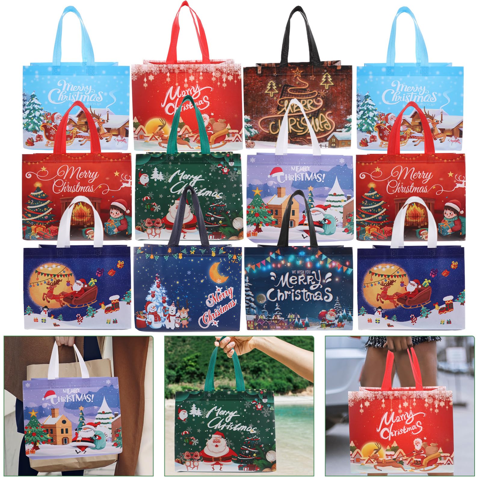MAGICLULU 30 Bolsas Navideñas No Tejidas Reutilizables de Tela Spunbond, Plegables y Fáciles de Limpiar para Compras Diarias y Viajes Varios Estilos
