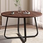 LVB Round Dining Table, Modern Wood Metal Kitchen Tables, Industrial Small Dinner Room Table for 4 to 6 People, Circle Coffee Dining Room Tables for Home Kitchen Living Room, Walnut, 51 Inch
