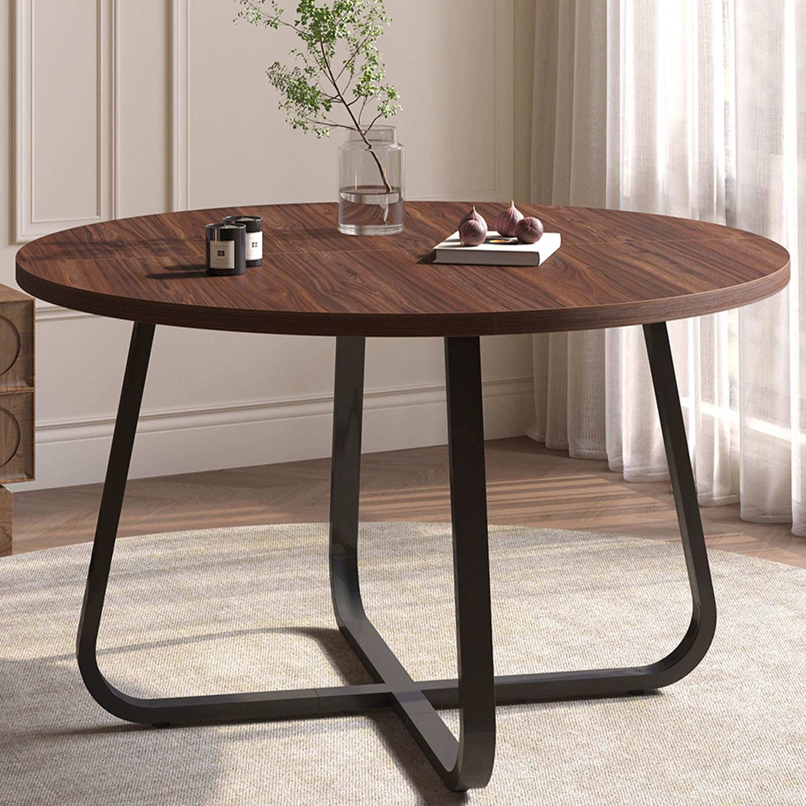 LVB Runder Esstisch Esszimmertisch für 4 bis 6 Personen Küchentisch 130cm Esstische Rund aus Holz Moderne Industrial Design Runder Tisch für Esszimmer Küche Wohnzimmer, Walnuss