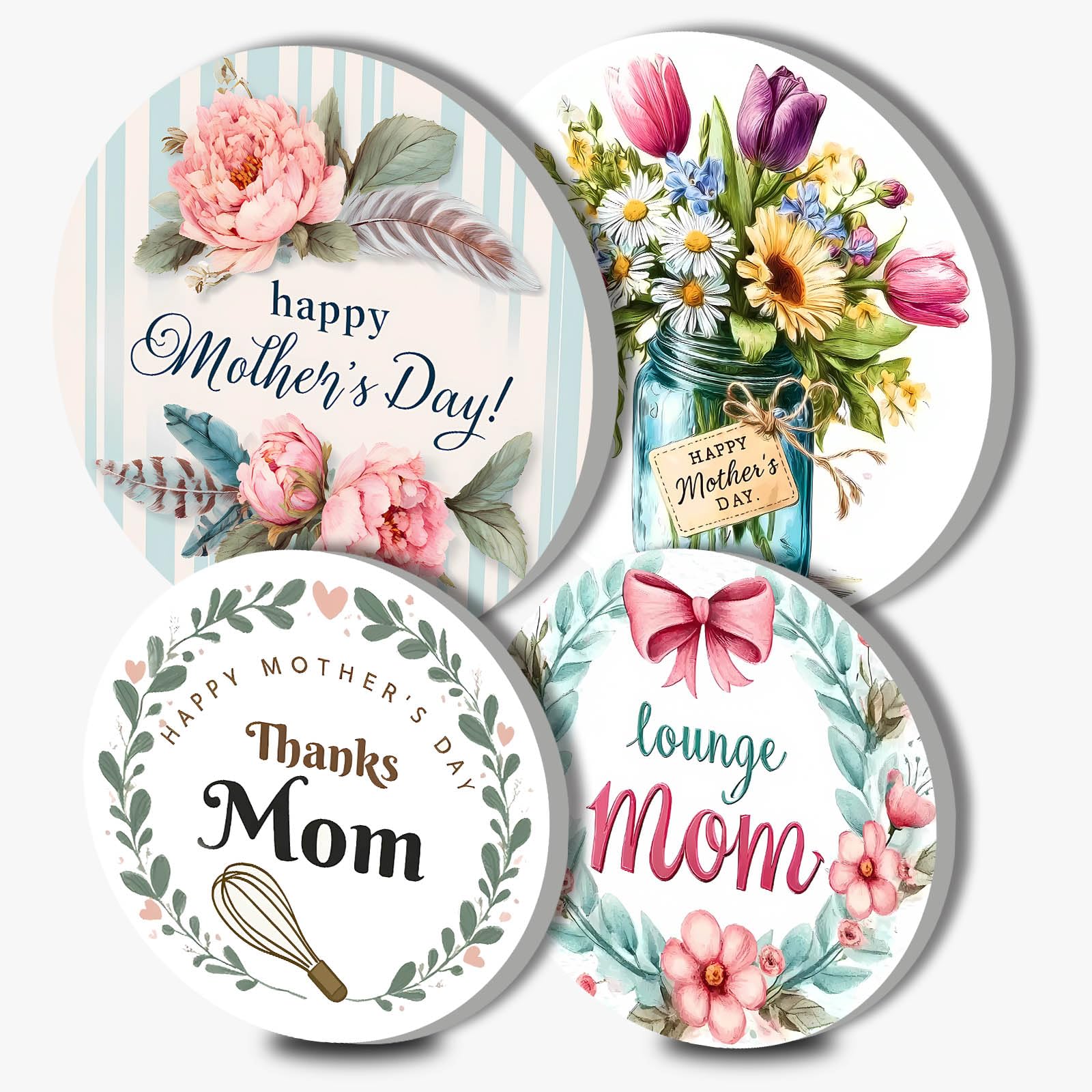 Happy Mother's Day Art Electric Stove Burner Covers 4 Pcs Floral Round Stove Burner Covers,Mom Stove Burner Cover,8 Inch and 10 Inch,Holiday Metal Cooktop Home Decorative