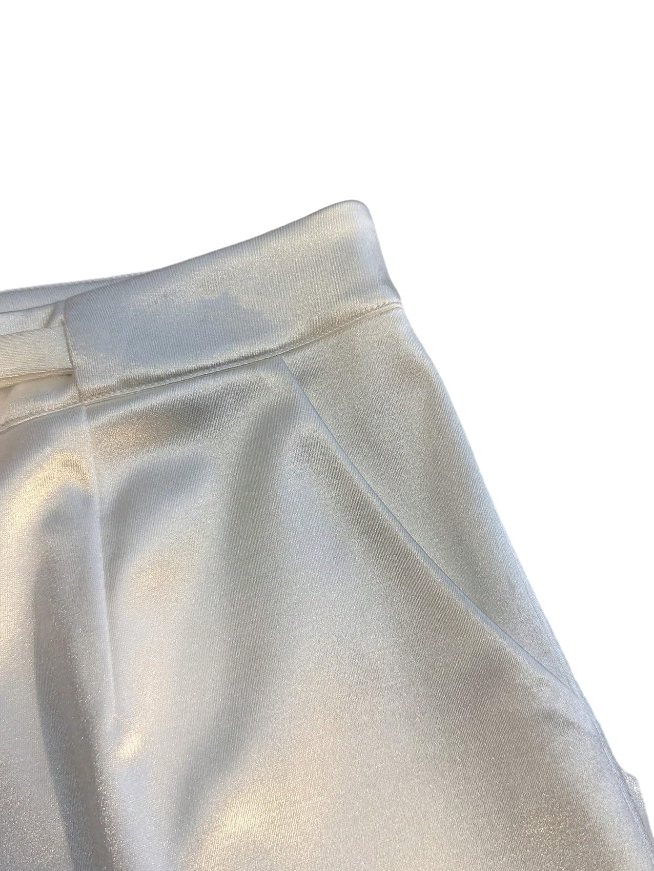 SOLY HUX Pantaloncini estivi da donna in raso, dritti con tasche, eleganti pantaloni in raso, per il tempo libero, con decorazioni a catena, casual, da ufficio