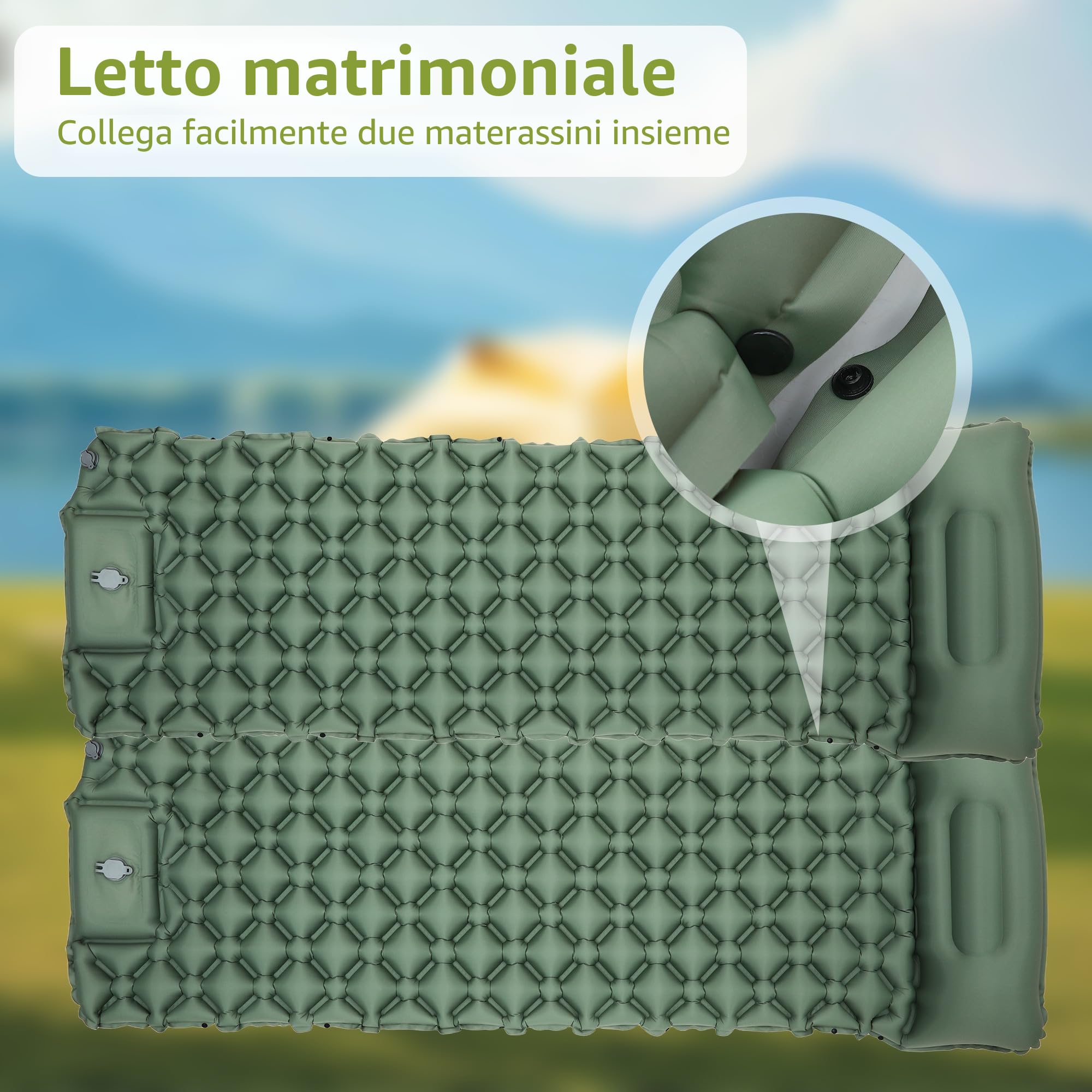 Materassino da campeggio, Materassino Autogonfiante, Materassino gonfiabile campeggio pompa a pedale, Materasso gonfiabile singolo, Materassino campeggio per Campeggio,Spiaggia, Escursionismo