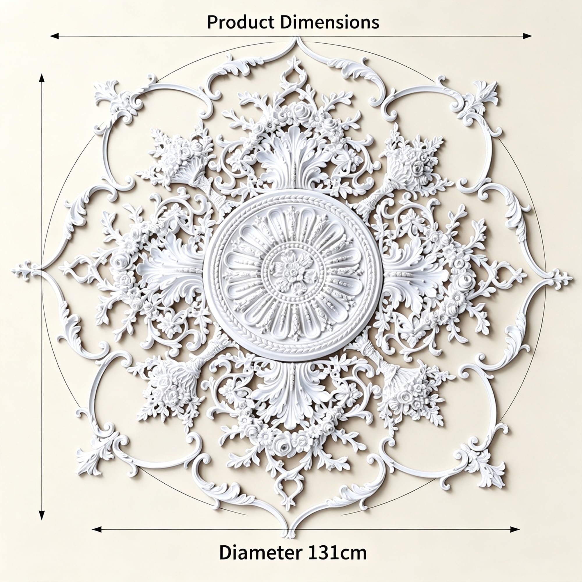131cm Rosone Lampadario Soffitto Bianco Polistirolo Decorativo
