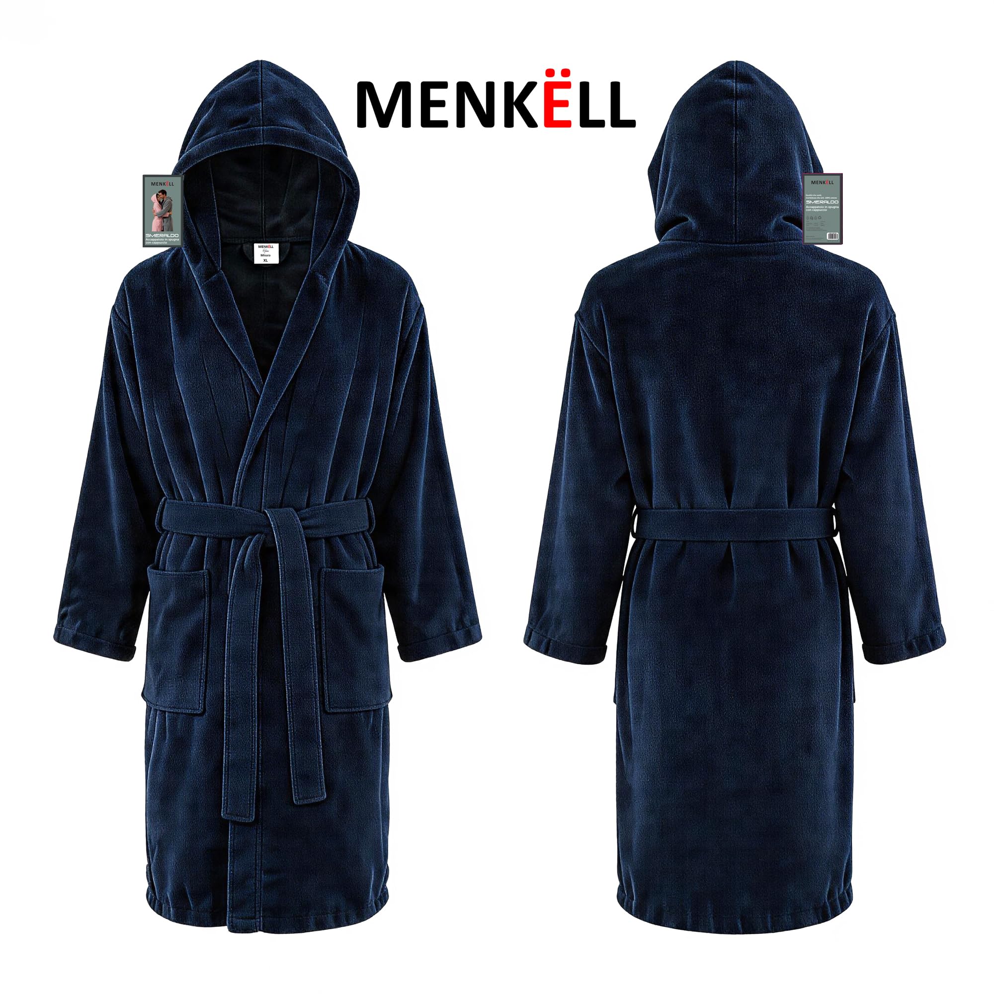 Accappatoio Uomo Donna in Spugna 100% Cotone - Morbidissimo, Ultra Assorbente - con Cappuccio, Ampie Tasche e Cinturino - per Casa, Piscina, Palestra
