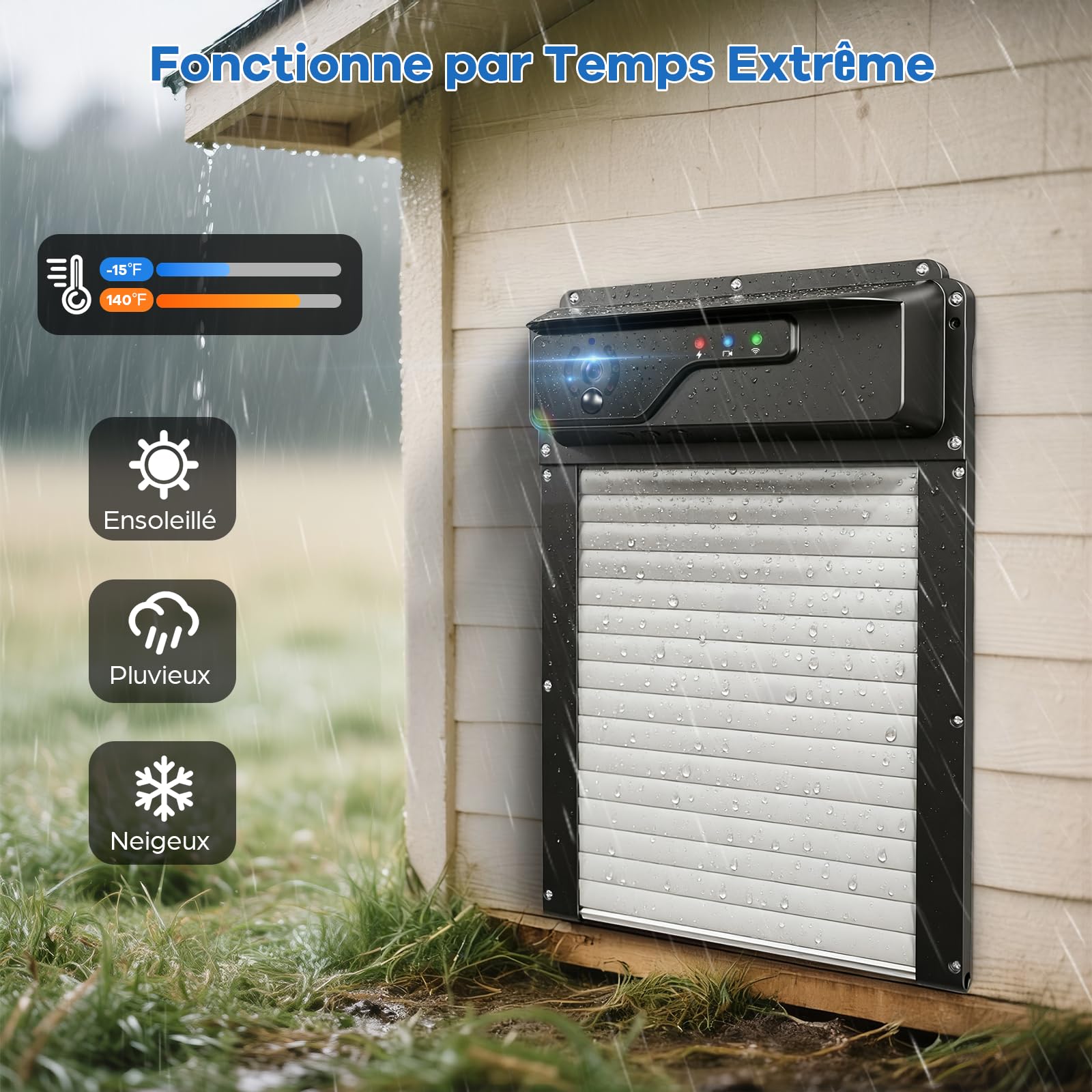 Porte Poulailler Automatique avec Caméra WiFi et Application, Porte à Enroulement Gain de Place pour Poulailler, Recharge Solaire, Contrôle à Distance, Minuterie, Anti-pincement