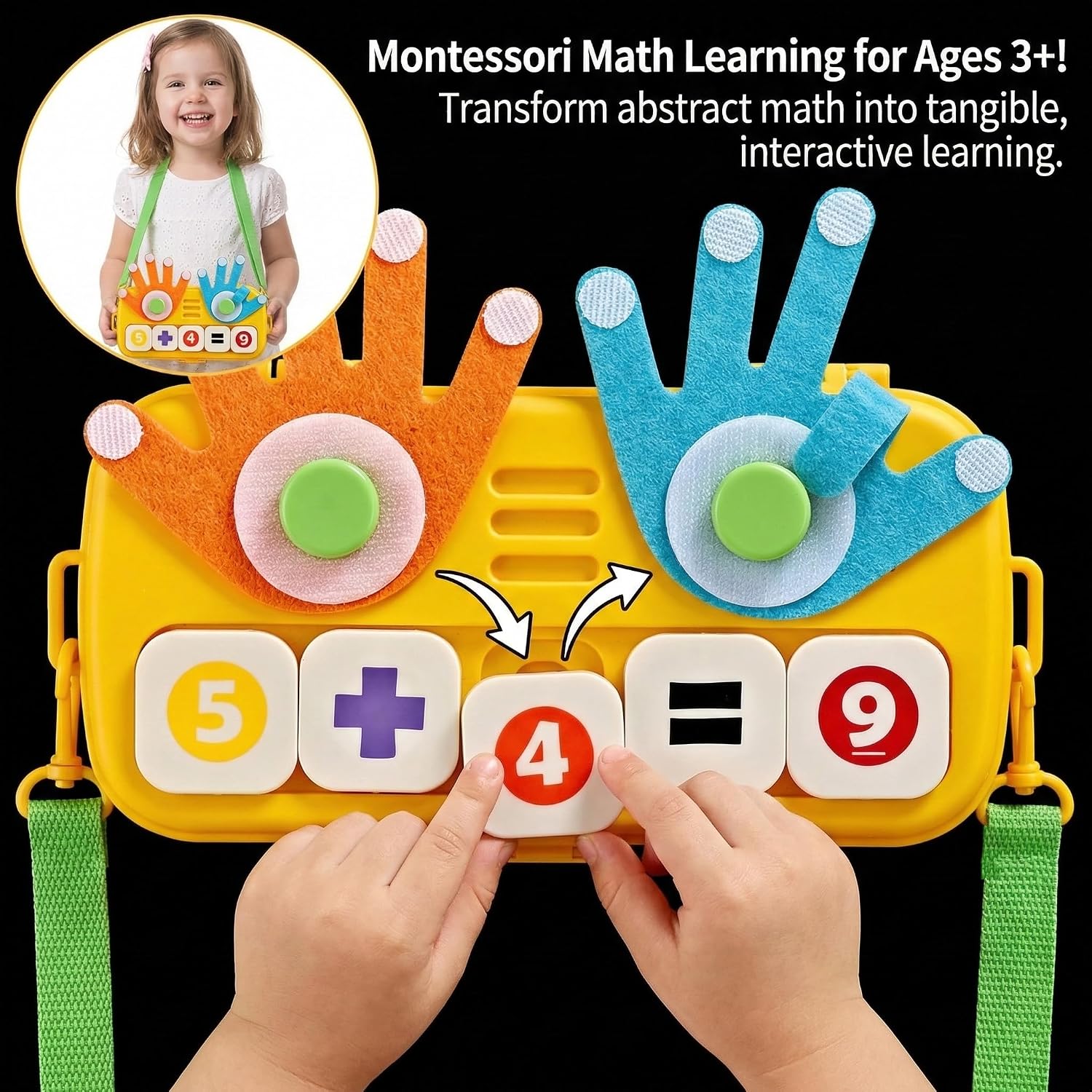 Montessori Educational Toys for 3 Year Old, Upgraded Washable ABS Math Manipulatives & Number Blocks Toys, Splinter-Free Finger Counting Board for Homeschool Travel, Boys Girls