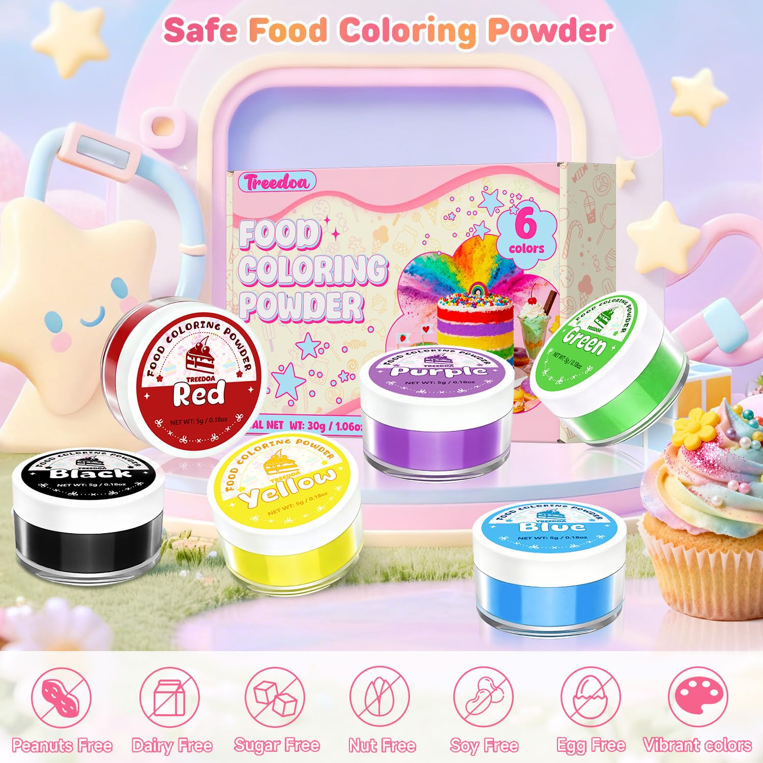 Colorante Alimentario en Polvo 6 Colores Vibrantes Repostería Alta Concentración 5g