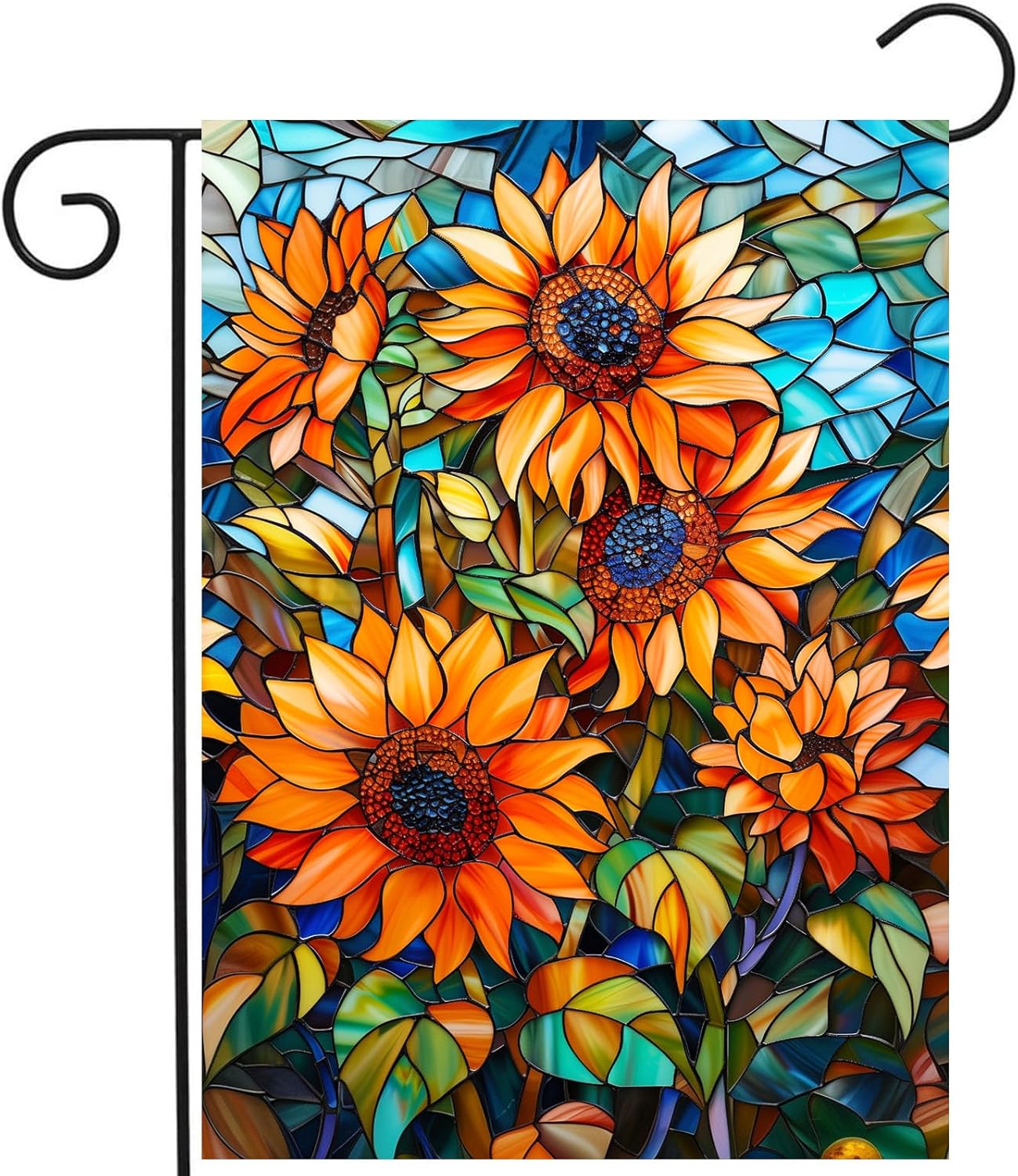 Fall Sunflower Garden Flag 12x18 Double Sided Small Autumn Flags for Outside Thanksgiving Outdoor Flag Stained Glass Floral Yard Flags Fall Porch Lawn Flags Decorative