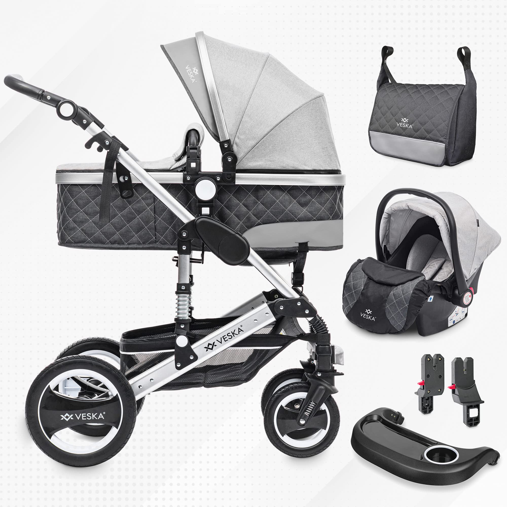 VESKA 3 in 1 Kombi-Kinderwagen inkl. Babyschale, Buggy, Jogger