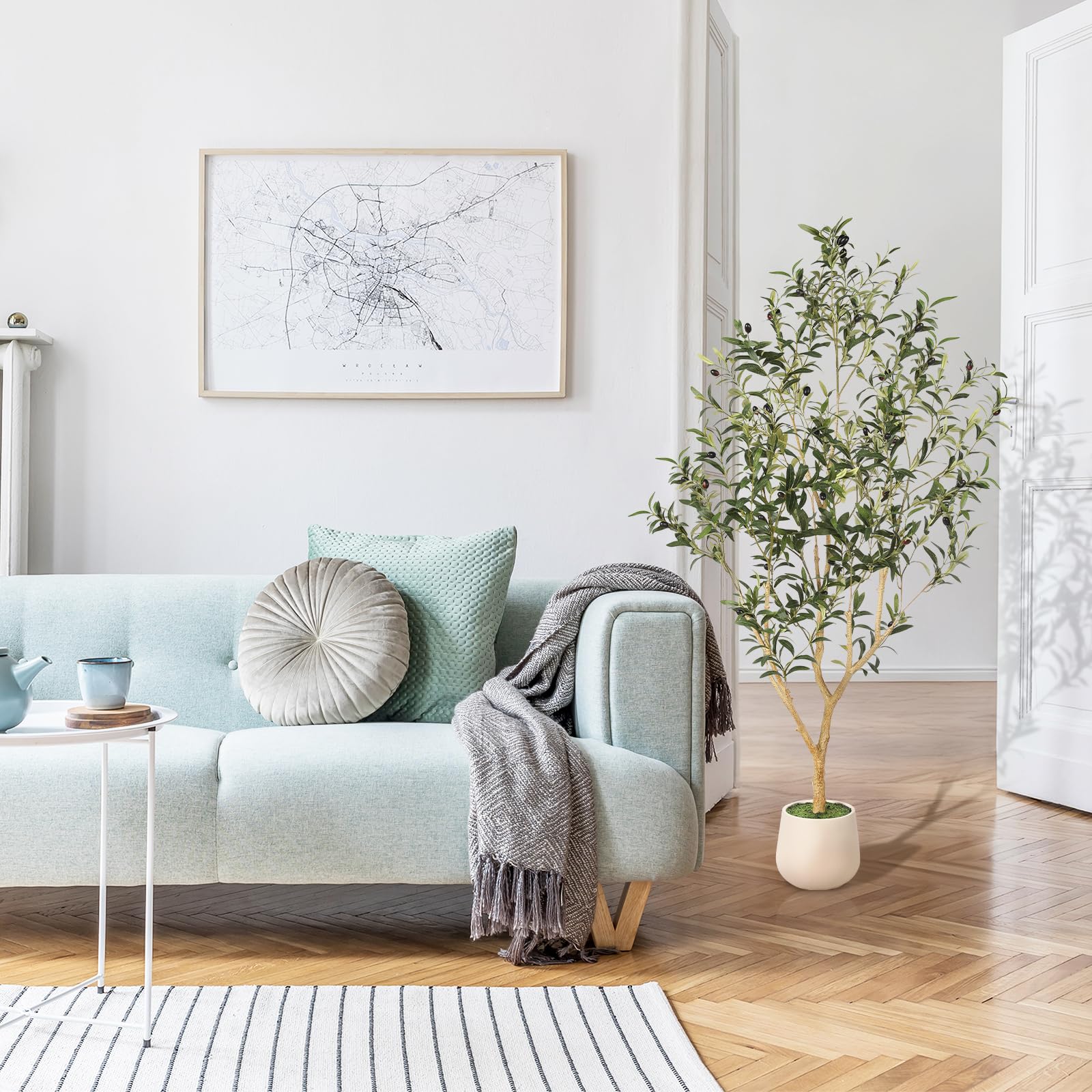 FEELEAD Oliviers Artificiels 210cm+150cm Arbres Faux en Pot Déco Intérieur