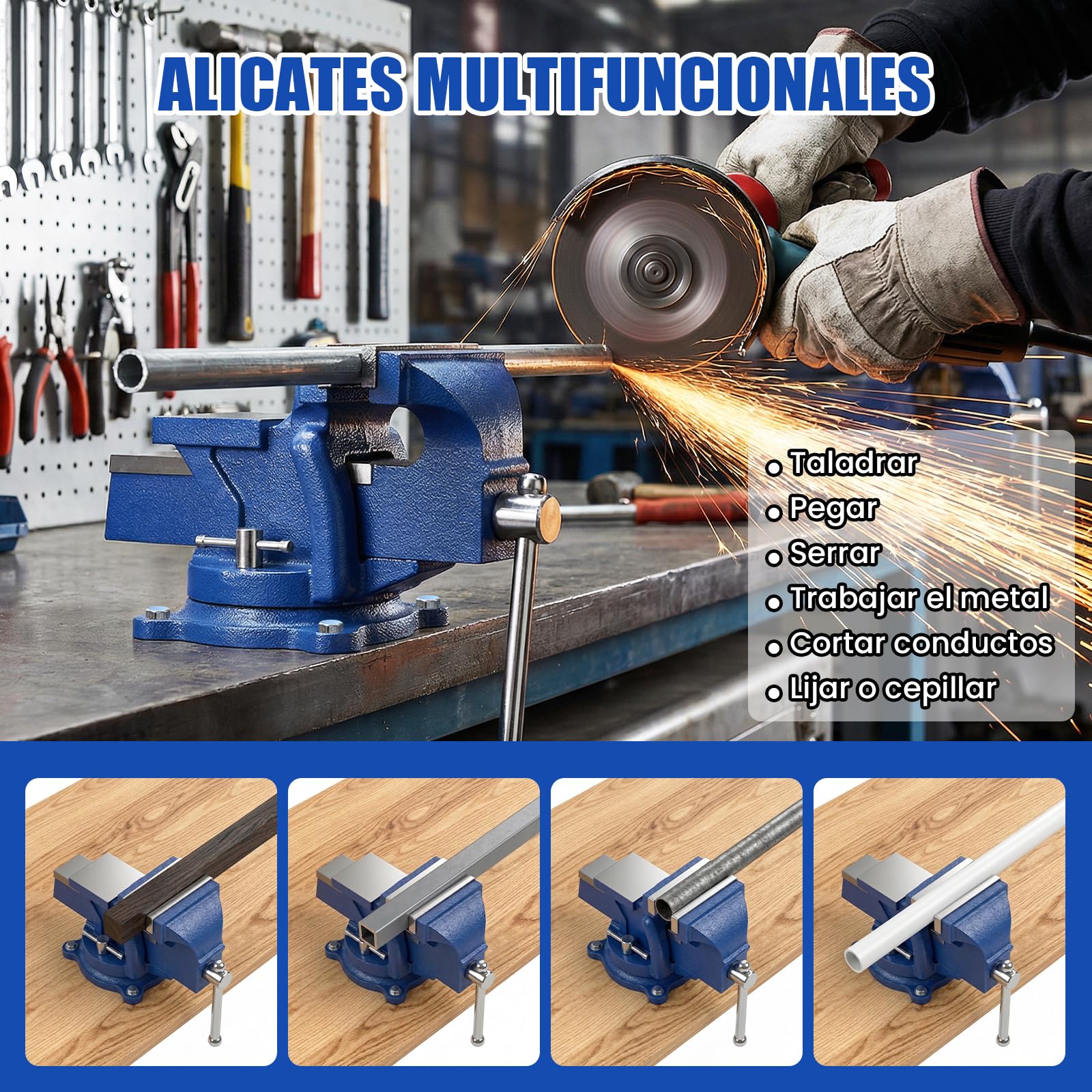 HYCHIKA Tornillo de Banco 100mm(4 pulgadas), 360 ° Se Puede Girar, Tornillo de Banco de Trabajo de Hierro Fundido, Apto para el Trabajo con Madera, el Mecanizado de Metales, el Pulido y el Taladrado