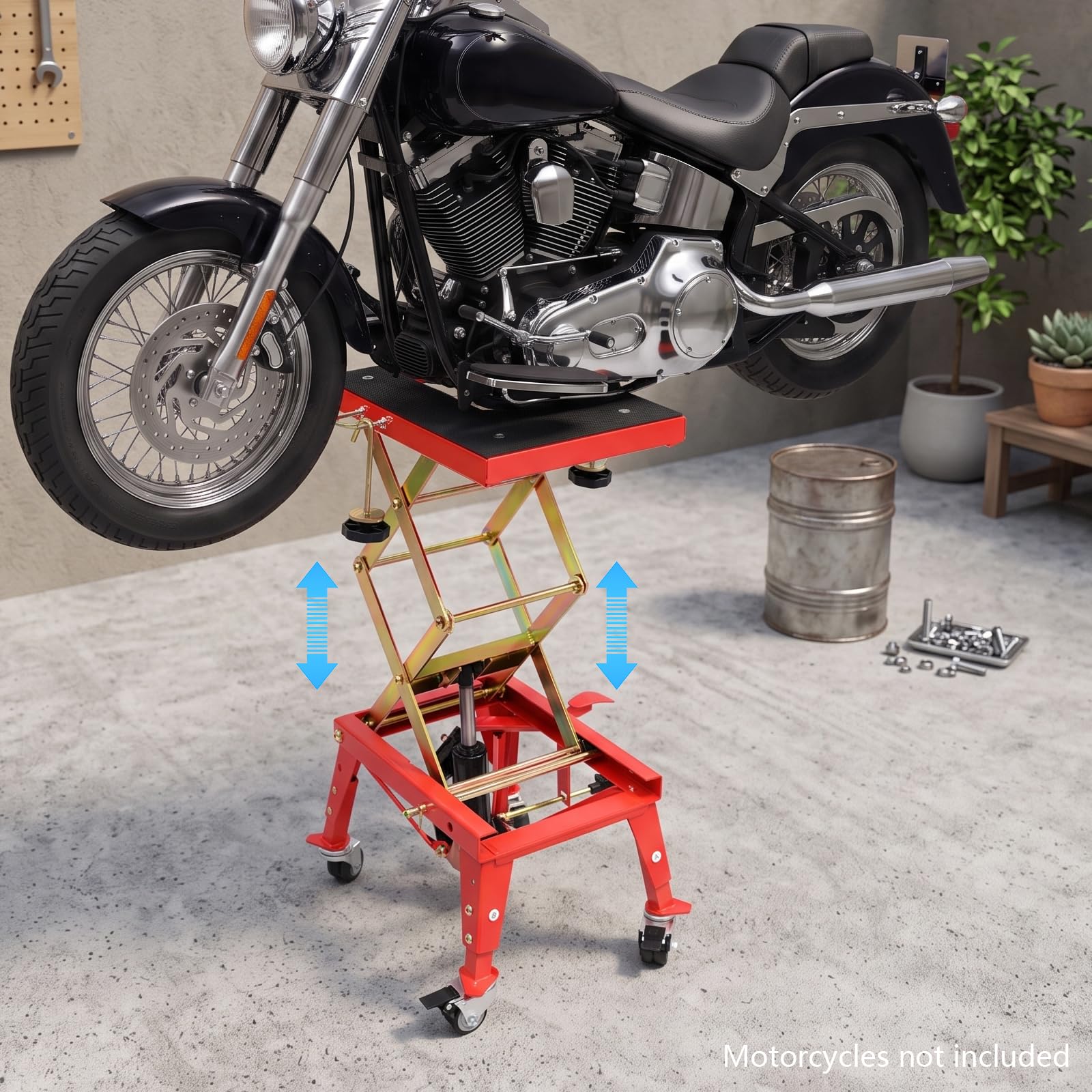 Tavolo sollevatore idraulico per moto, 160 kg, regolabile in altezza, rosso
