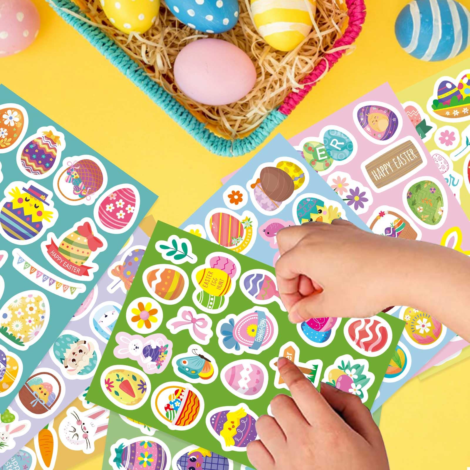 Adesivi Pasquali 3D UPINS Per Bambini - 10 Fogli Con 200+ Motivi Di Coniglietti, Uova, Carote E Pulcini In Schiuma - Per Decorazioni E Regali - 4
