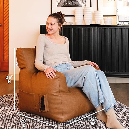 Miniatura 143 de Big Joe Roma - Puf para niños, sherpa de avena y rosa del desierto, gamuza vegana, 2 pies, ligero, recargable, asiento para niños Avena/Rosa del