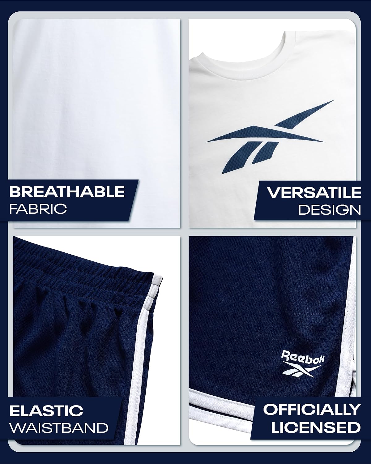 Reebok Toddler Boys Short Set - 3 Piece Summer Outfit with 2 T-Shirts & Shorts - Activewear Clothes for Toddler & Little Boys