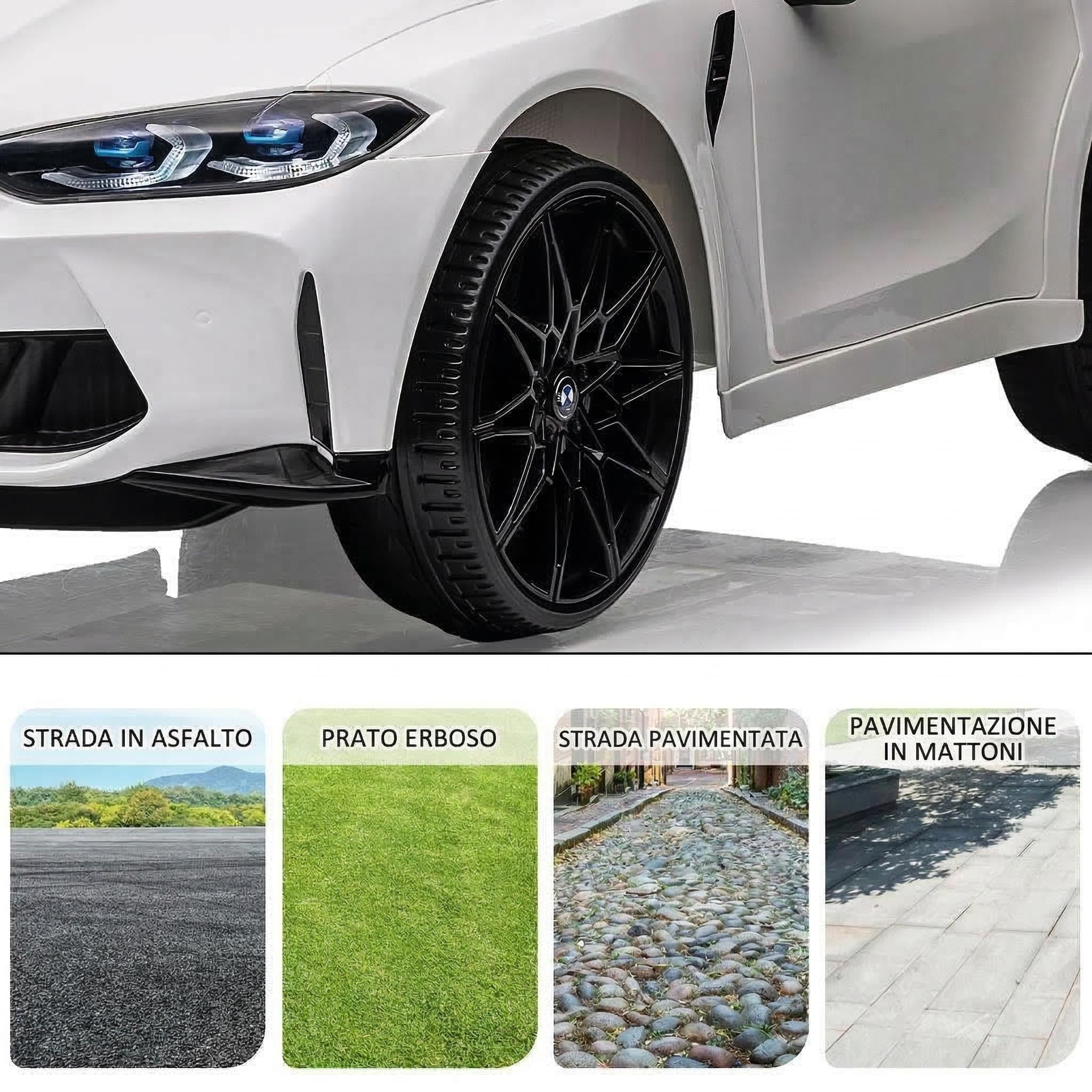 Macchina Elettrica per Bambini 3-6 Anni, BMW M4, Auto Elettrica Macchina 12V con Telecomando Parentale 2,4G, Luci LED, Suoni Realistici, Soft Start e Cintura di Sicurezza, Bianco