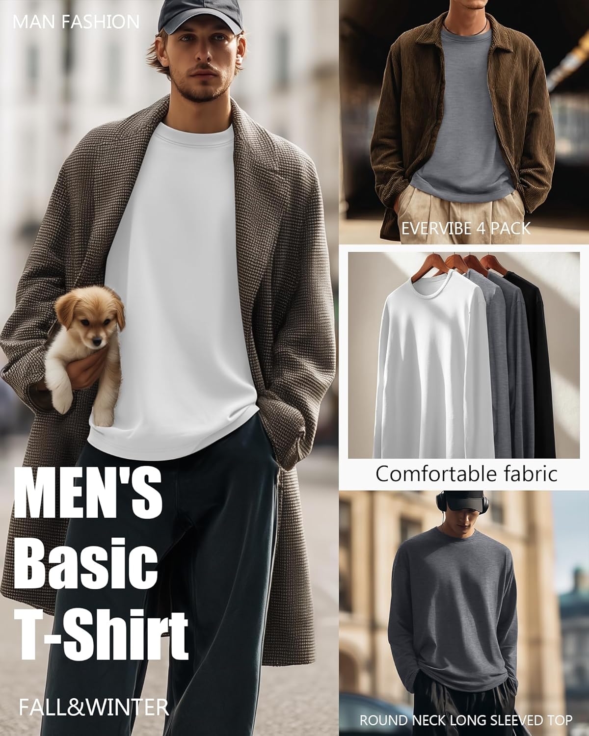 4 Pack Mens Big and Tall Thermal Shirts Fleece Lined Long Sleeve Loose Fit Undershirts Crewneck Casual Plus Size Top - Image 4