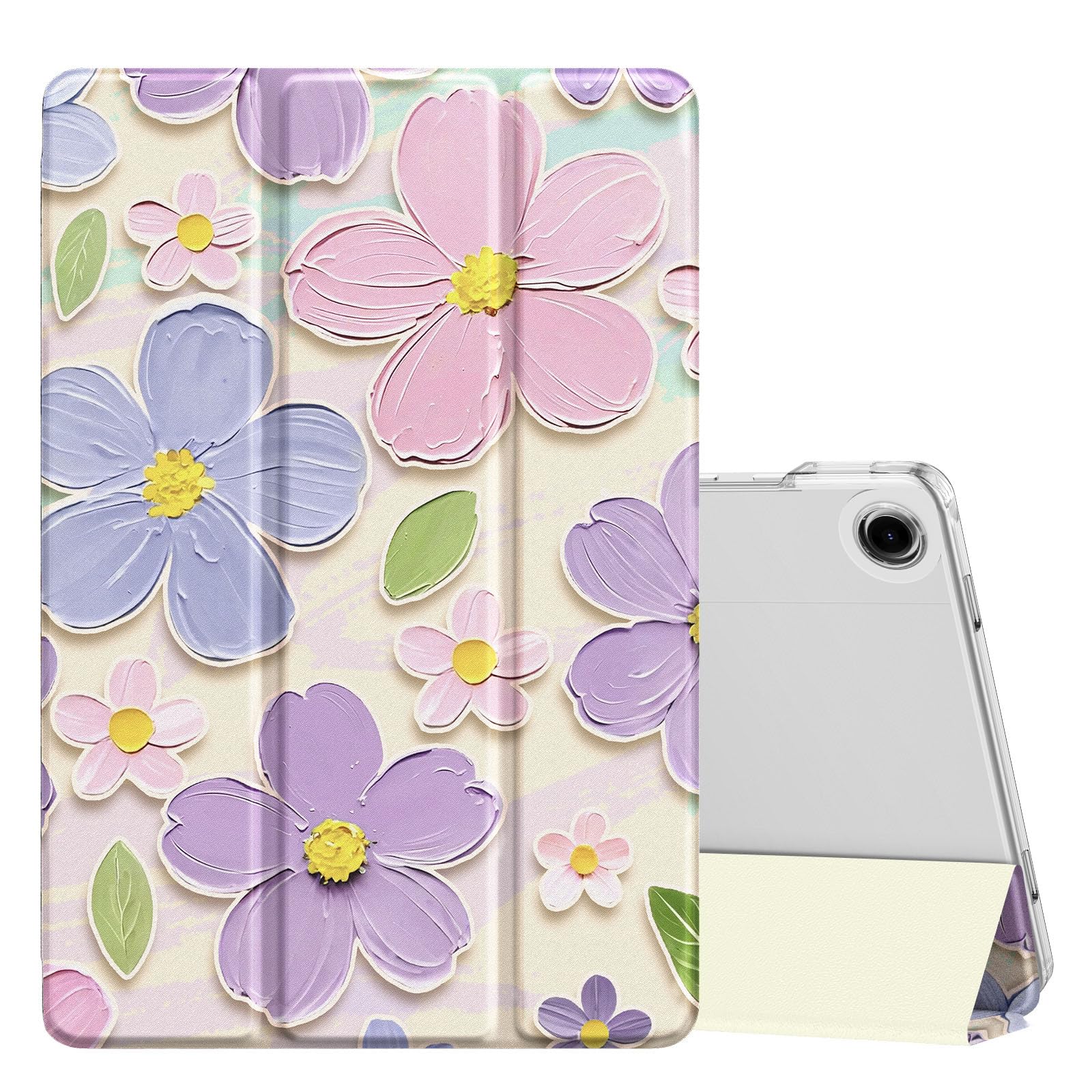 MoKo Slim Case for Samsung Galaxy Tab A11+ Plus/ A9+ Plus 11 Inch | Smart Stand Hard PC Translucent Back Shell Cover for Galaxy Tab A11+/A9+ Tablet, Auto Sleep/Wake, Painting Flower