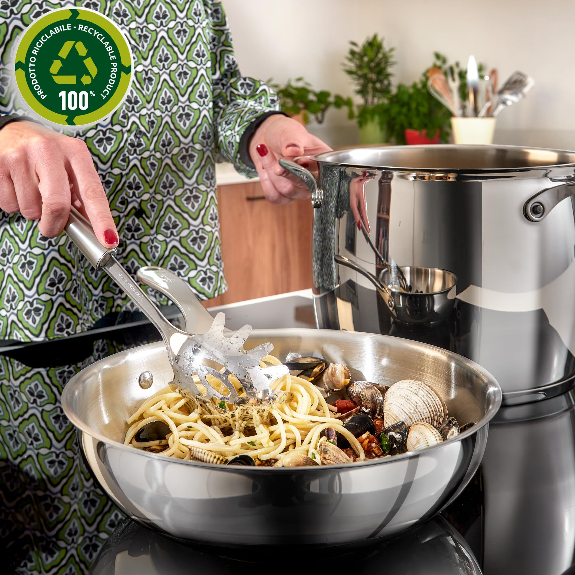 Lagostina Orchestra Wok Antiaderente Con Manico Lungo In Acciaio Inox 18/10 Ø 26 cm, Fondo Lagotherm 3 Strati, Effetto Specchio Esterno e Interno Satinato, per Tutte le Fonti di Calore