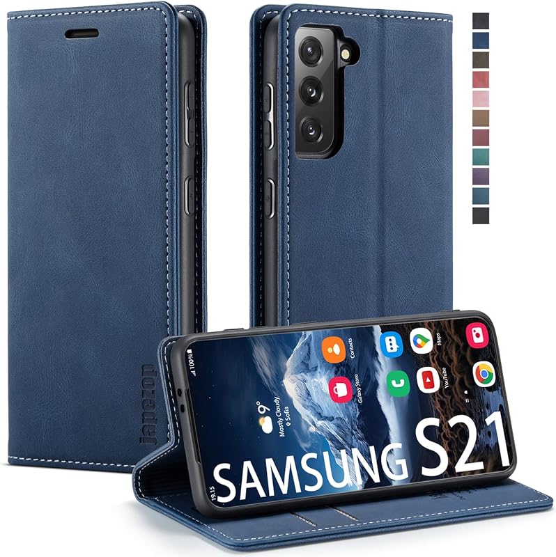 japezop Samsung Galaxy S21 5G Wallet Case with [RFID Blocking],Card Holder Kickstand Magnetic,Leather Flip Case Wallet for Samsung Galaxy S21 5G 6.2 Inch(Blue)