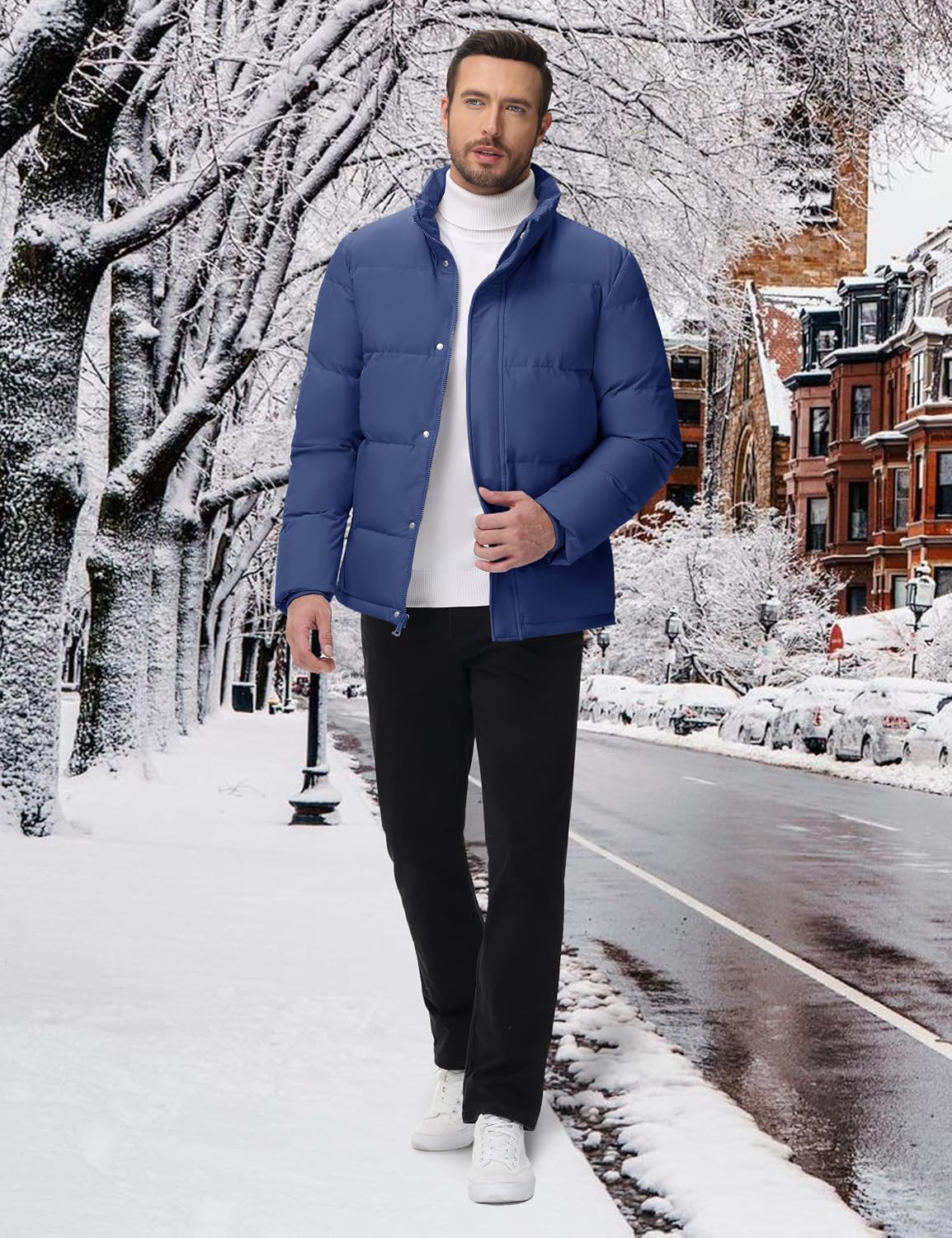 Cotrasen Men's Puffer Jacket Water Resistant Windproof Down Jackets Zip Up Warm Quilted Winter Coats for Men