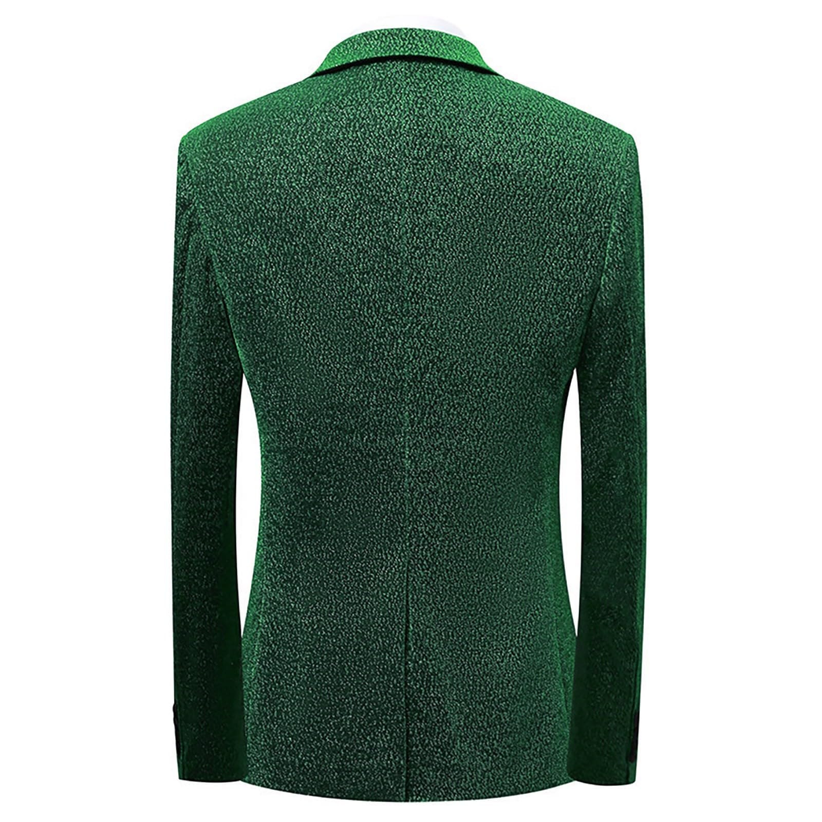 Generisch Tuta sportiva estiva da uomo, per il tempo libero, in tre pezzi con paillettes, un bottone, sottile e lucido, giacca classica con vestibilità normale, abito da uomo con camicia