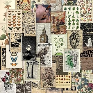 CodersParadise Premium Vintage Aesthetic Wall Collage Kit – 54 Luxury 4×6 Inch Cardstock Art Prints with Adhesive Glue Dots for Elegant Room Décor