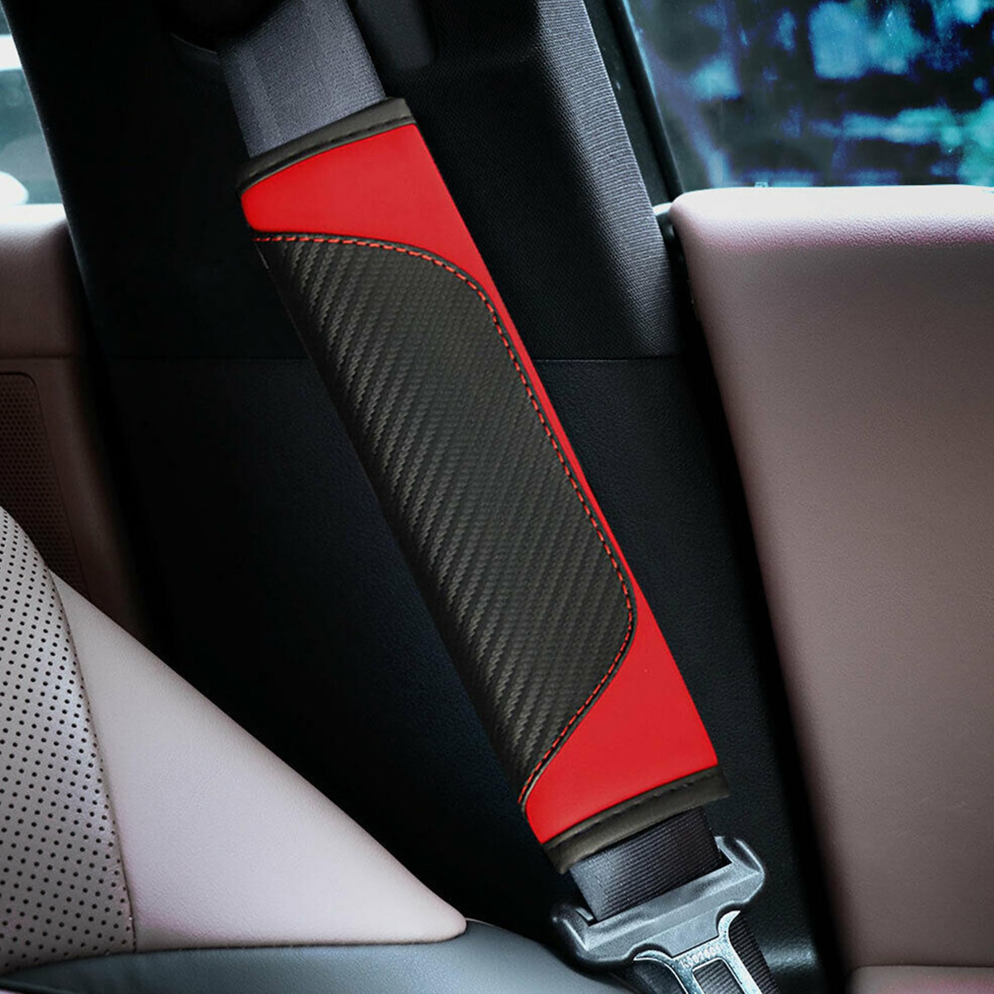 Carbon Fiber Look Seat Belt Covers | Shoulder Pad Set For Chevy Chevrolet Cars | Embroidery Style