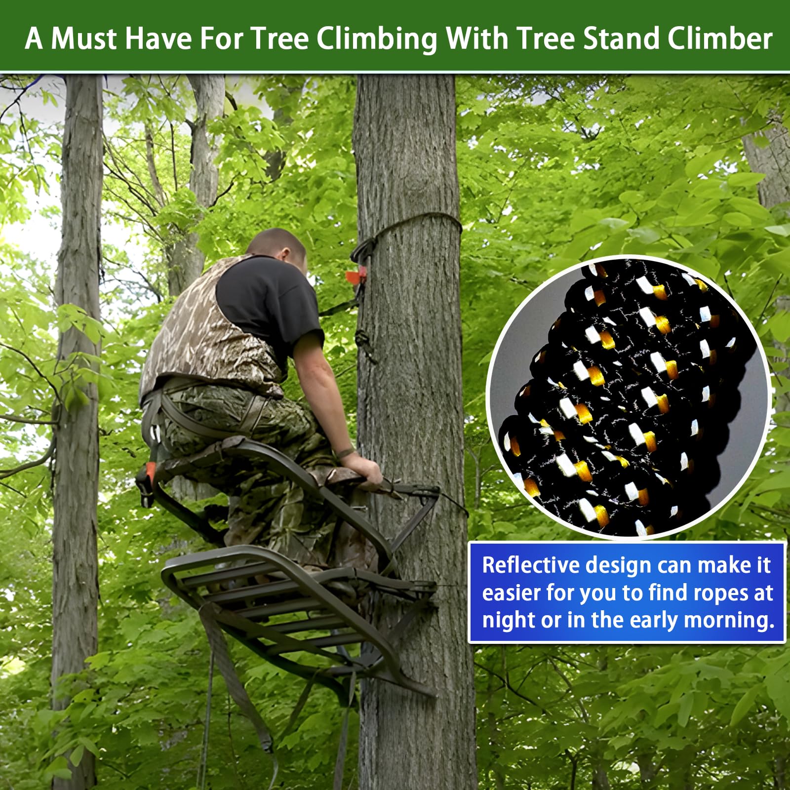 1300 Lb Rated Safety Tether Hunter Reflective Safety Rope For Tree Stand -  30ft, 1300 Lb Rated, Adjustable Prusik Knot, Durable Polyester Tether  Hunter Safety System Harness