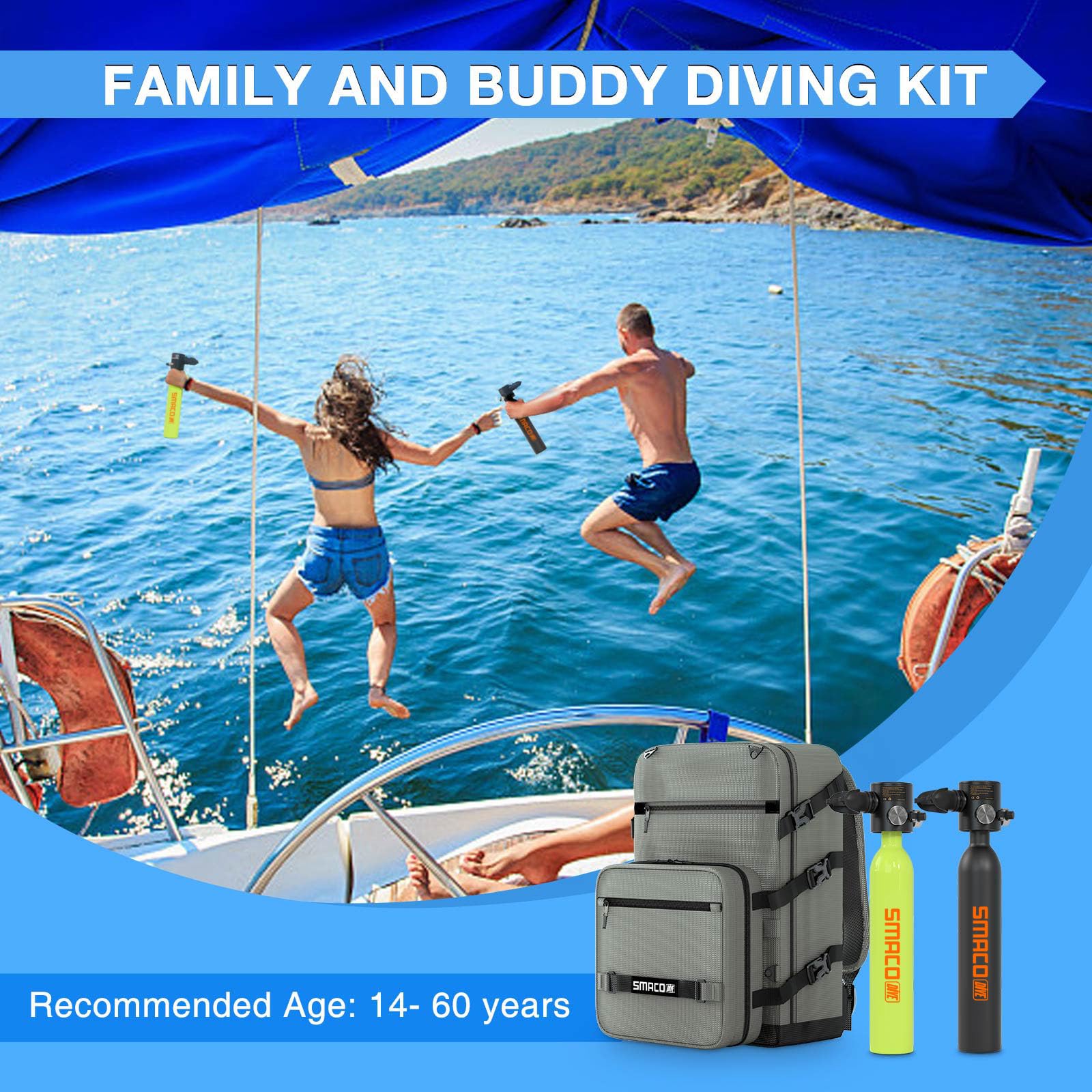 SMACO Mini Bombola Sub 0,5L Bombola Subacquea (2 Pezzi) per Immersioni Portatile Bombole Aria Sub Mini Scuba Tank per Soccorso di Emergenza Pulizia Imbarcazioni Fonte d'Aria di Riserva S300 Plus