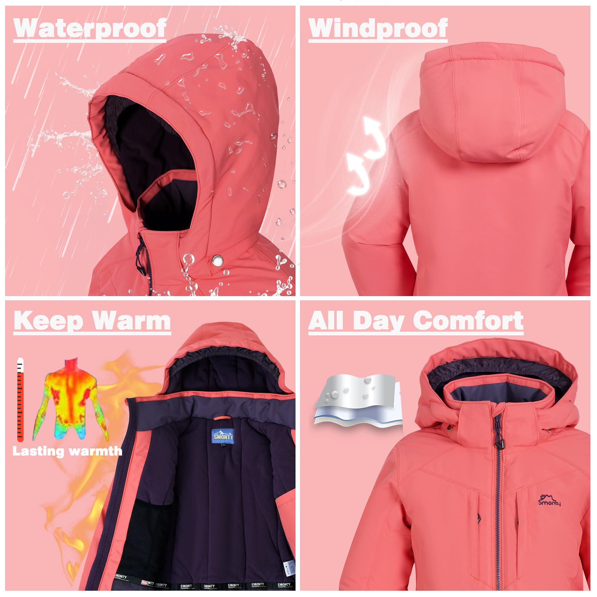 SMONTY SNOWER Traje de nieve con capucha desmontable, traje de esquí, extra caliente, traje de invierno