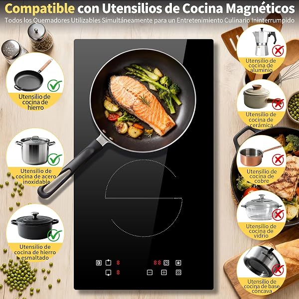 Placa inducción 2 fuegos 3500w, 30cm, Vitroceramica Induccion Empotrable de Función Boost, con 9 niveles de potencia, Temporizador, Bloqueo de Seguridad, Encimera Induccion 220V~240V - 4