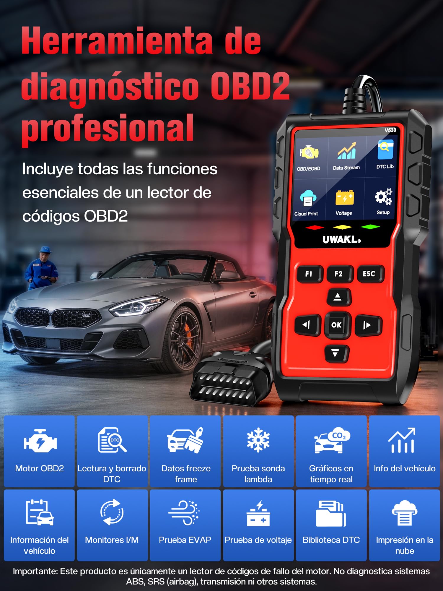 OBD2 Diagnosis Coche Scanner OBD: EOBD maquina Diagnóstico Coche en Español - Scanner OBD2 Multimarca Vehículos con Prueba de Batería - Lector Códigos Fallos Motor Autos Completas OBDII Funciones