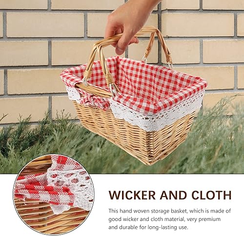 Miniatura 5 de FOMIYES Cesta de mimbre para picnic con forro de ratán, contenedor tejido para pan, frutas y verduras, cesta de almacenamiento de huevos, cesta de